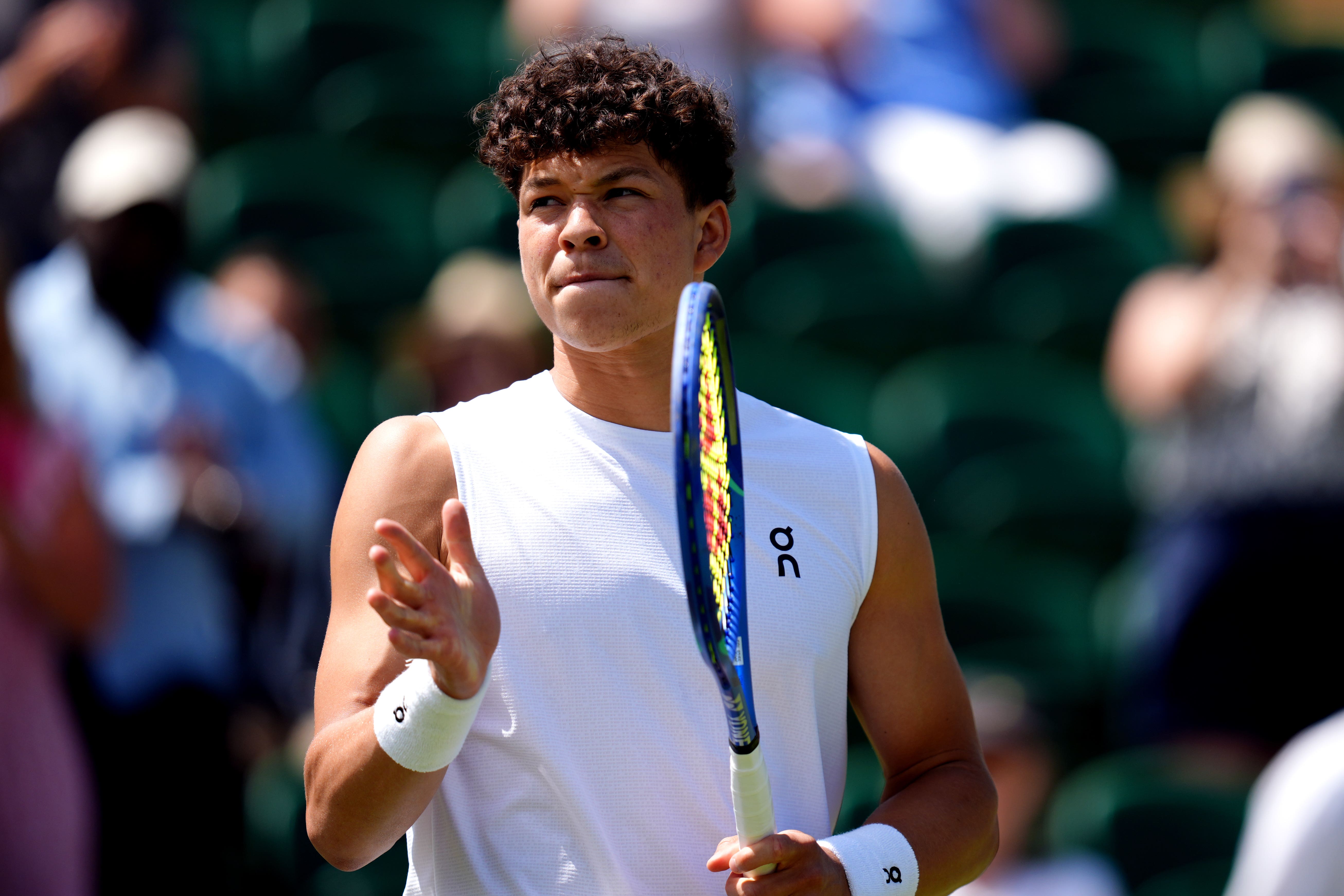 Ben Shelton celebrates victory over Rinky Hijikata (John Walton/PA)
