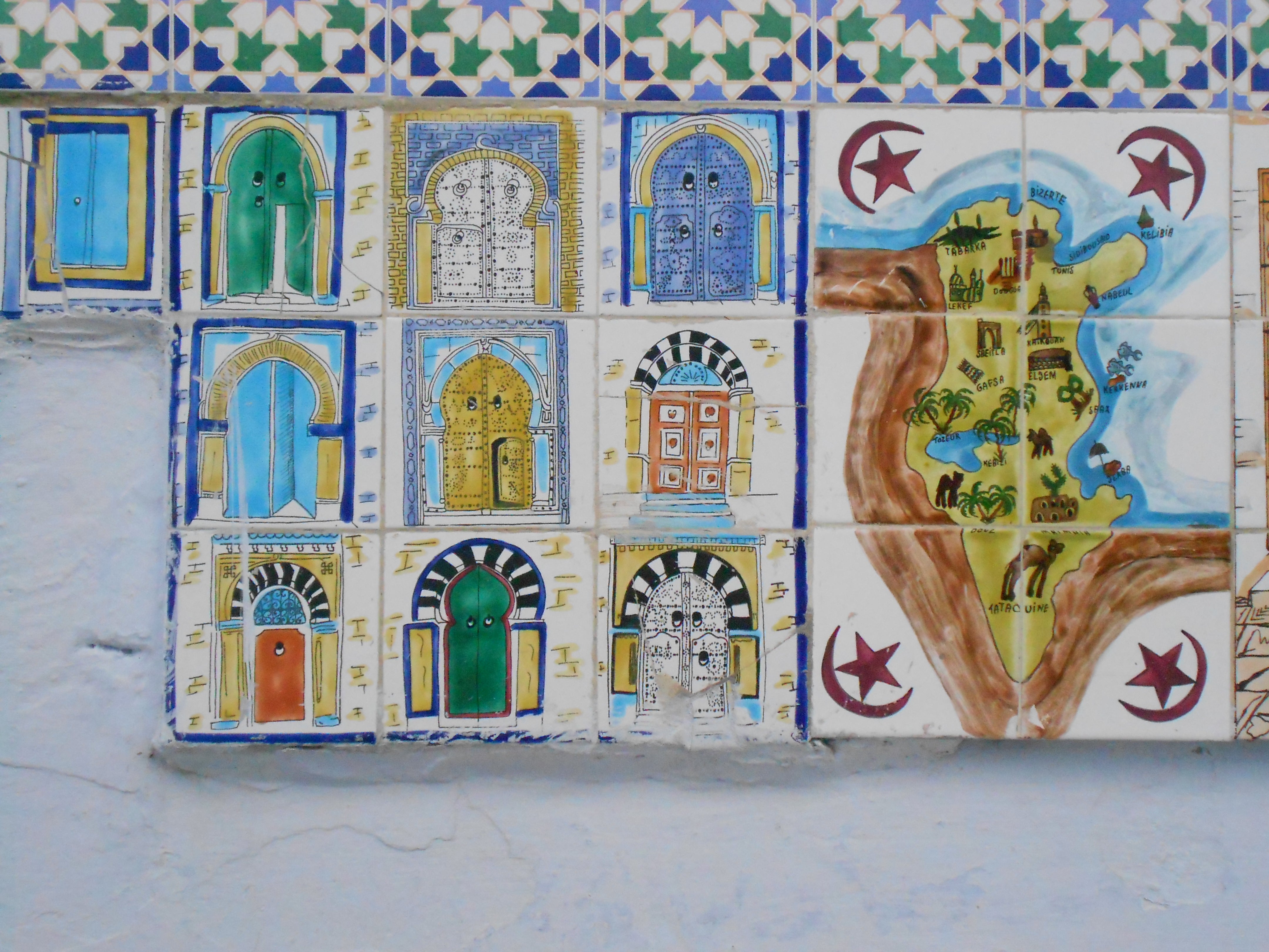 A beautiful depiction of Tunisia on tiles in one of its beach towns, Hammamet