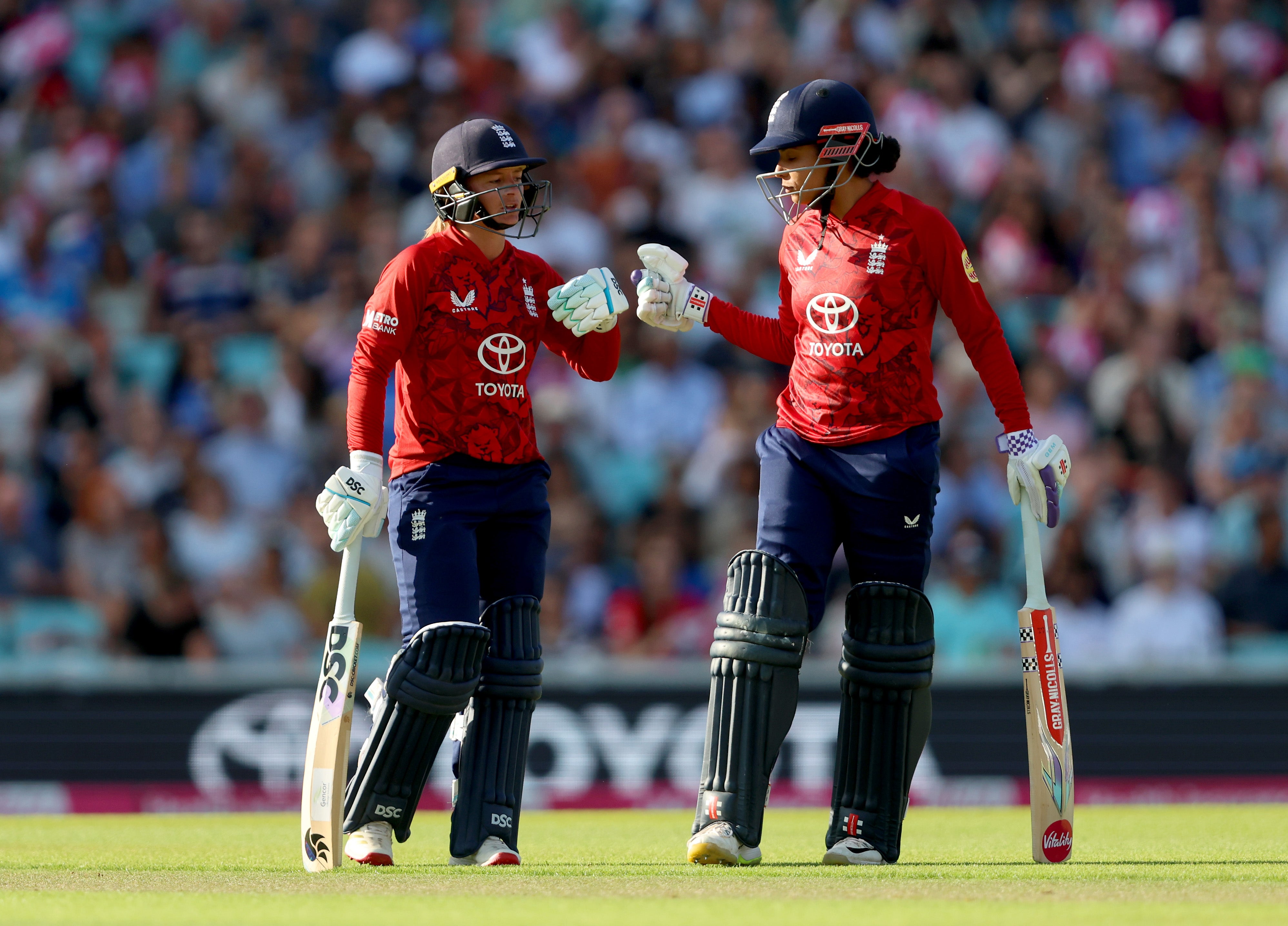 Danni Wyatt-Hodge (left) and Sophia Dunkley shared a 137-run stand