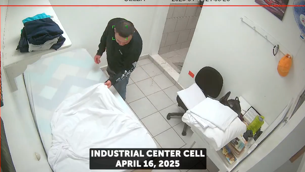 Kilmar Abrego Garcia is seen at Centro Industrial, a Salvadoran detention center, in footage shared by El Salvador's President Nayib Bukele