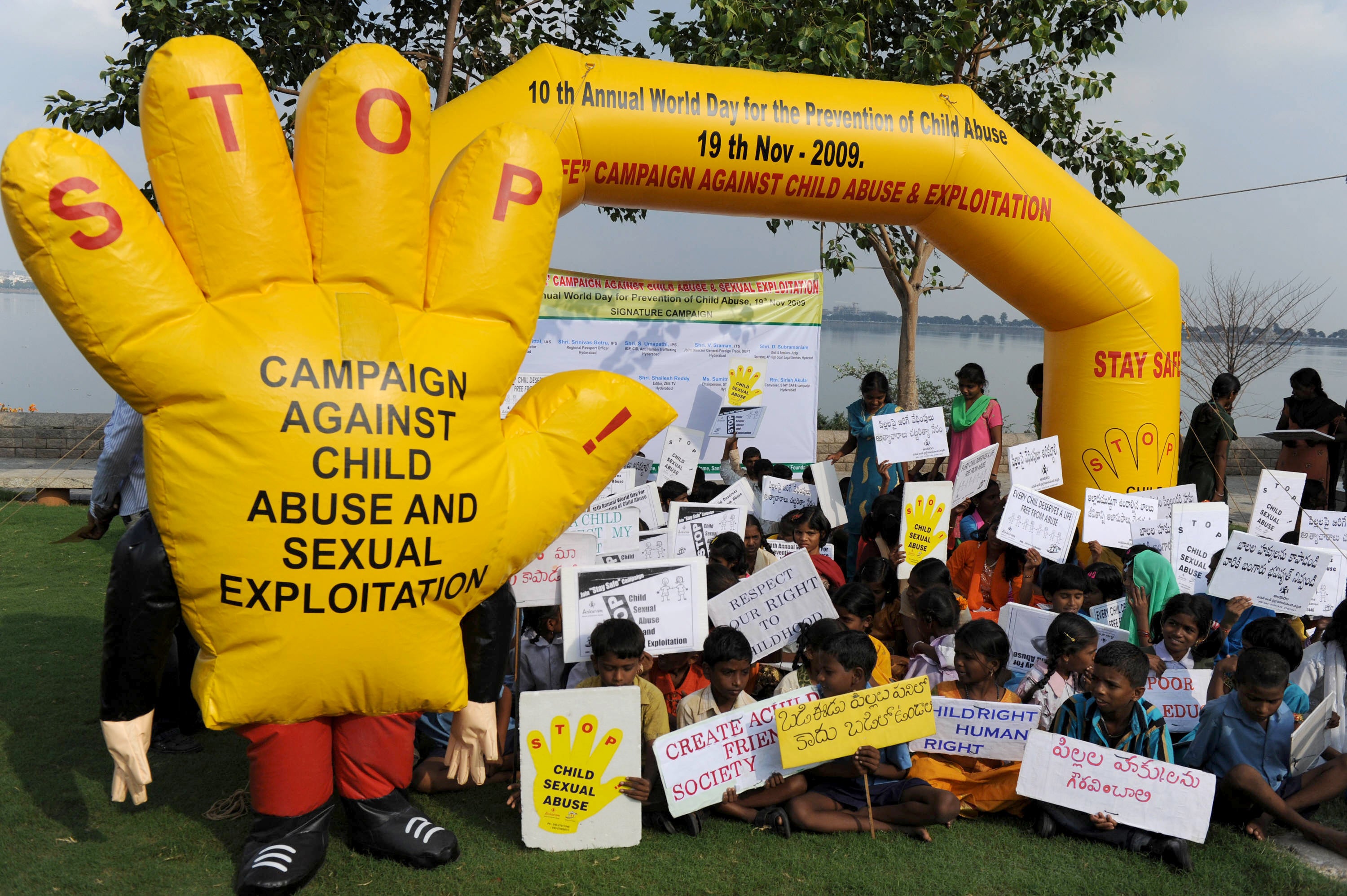File. Indian children participate in a 'Stay Safe' campaign against child abuse and sexual exploitation