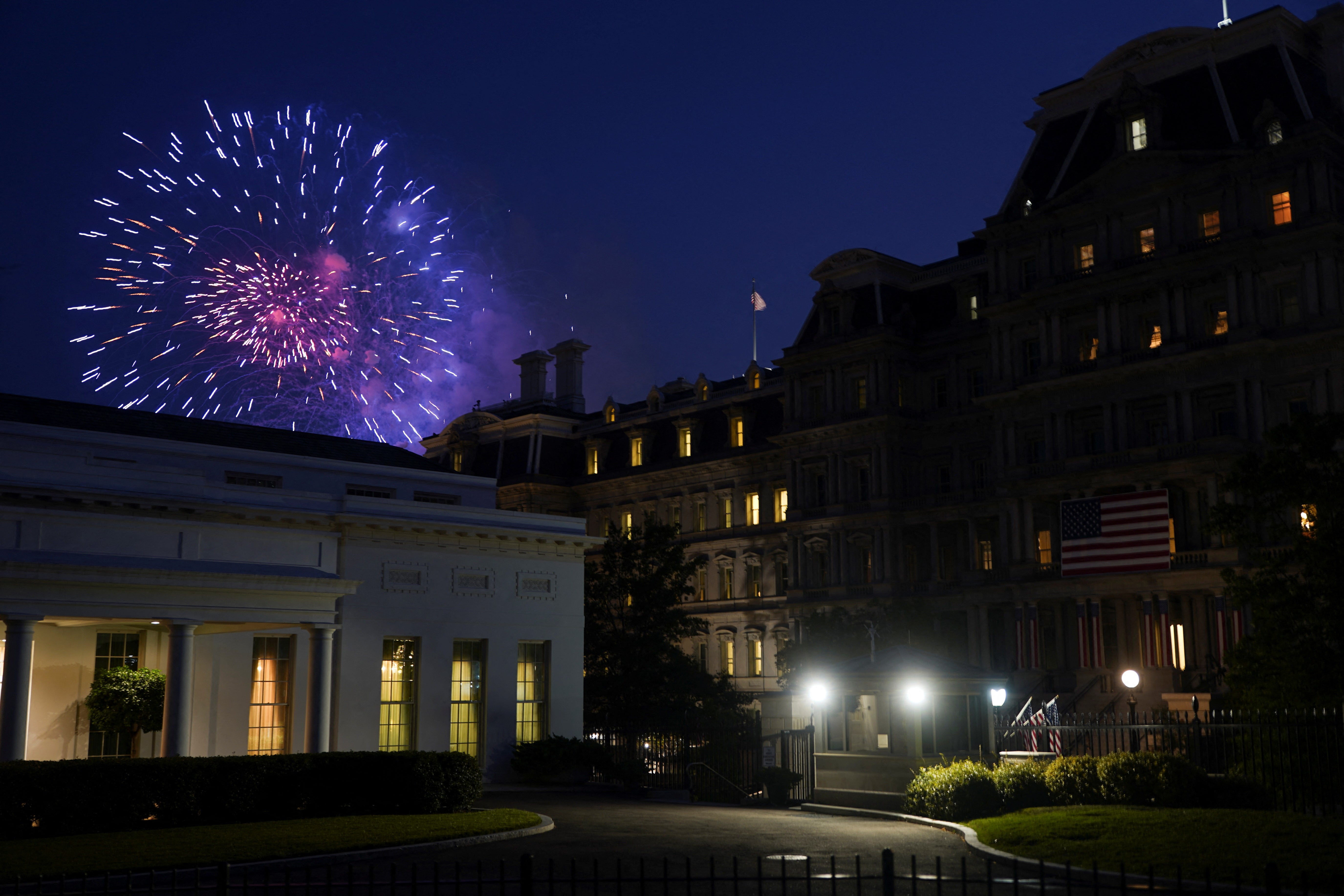 Fireworks explode over the White House in Washington, D.C.