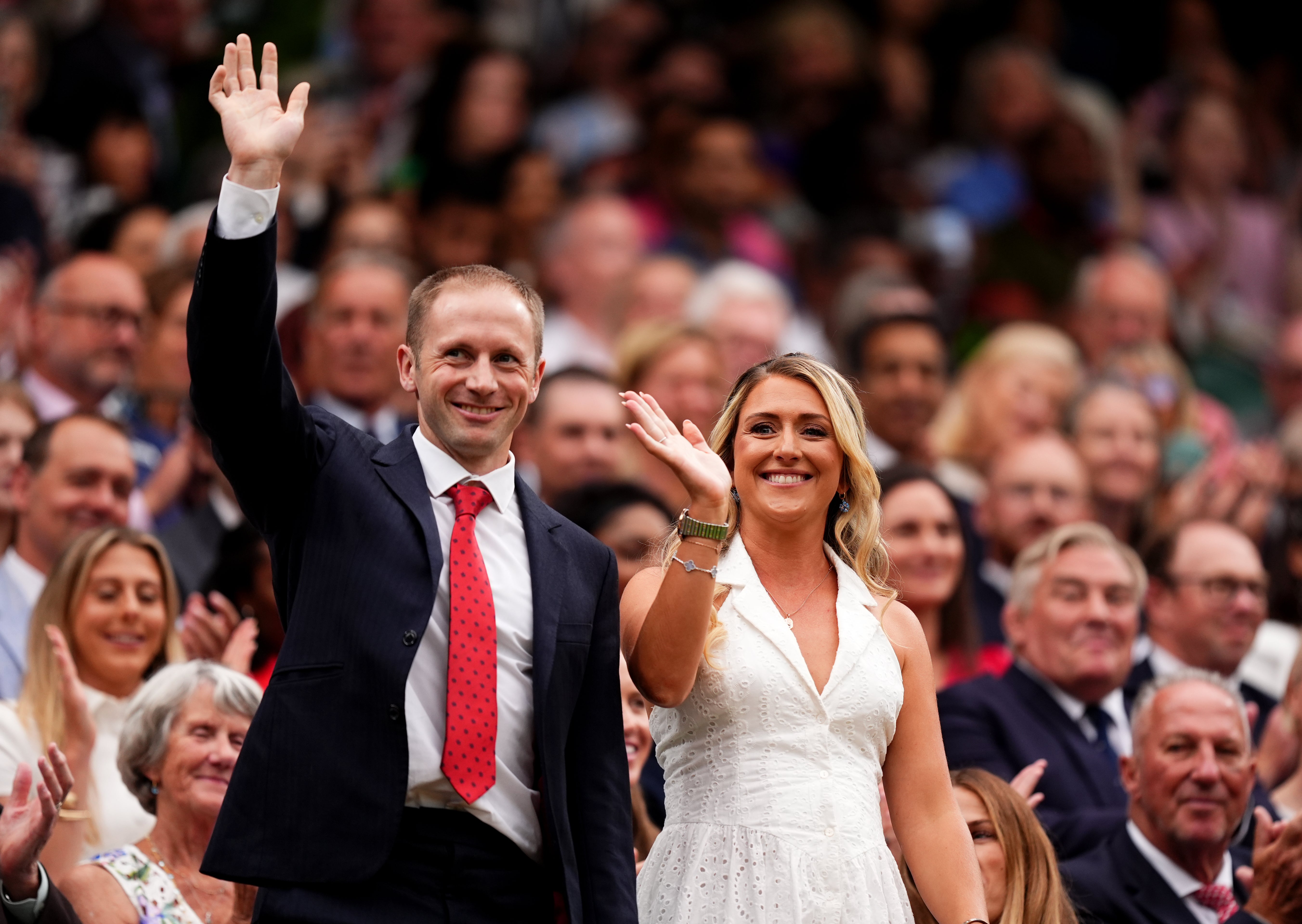 Sir Jason Kenny and Dame Laura Kenny in the Royal Box on day six of the 2025 Wimbledon Championships