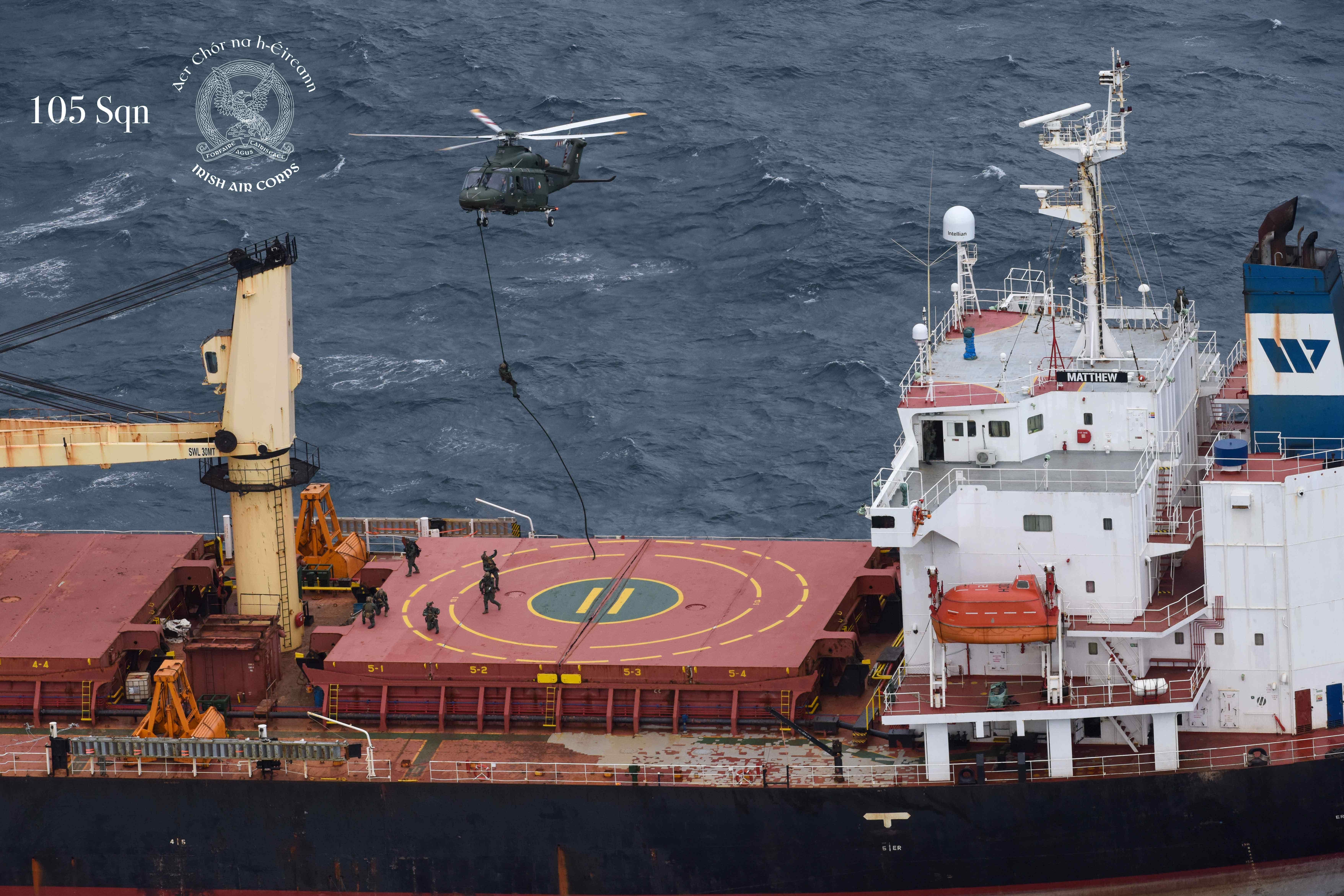 The Army Ranger Wing descending onto the MV Matthew (Irish Air Corps/PA)