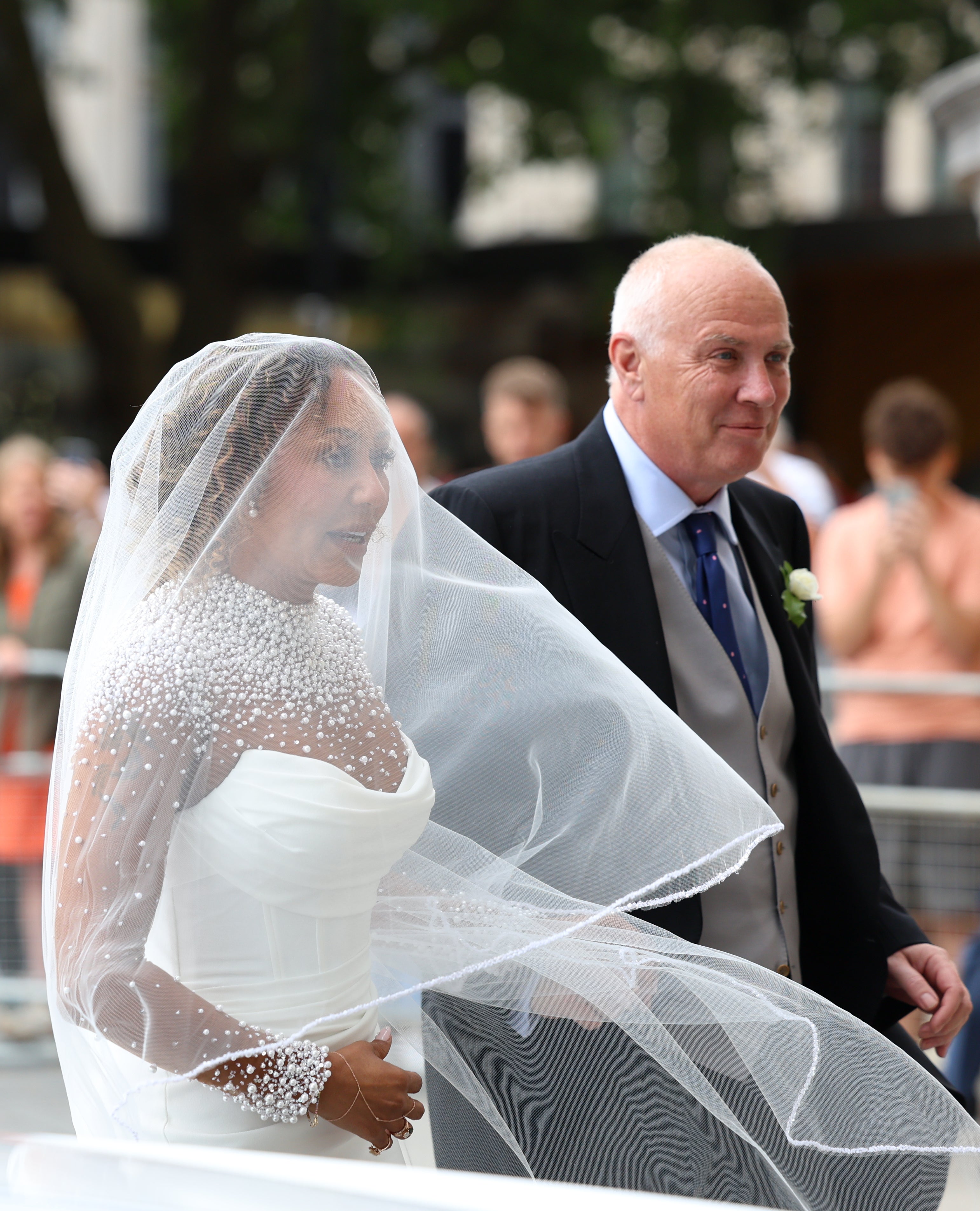 Spice Girl Melanie Brown, Mel B, arrives for her wedding to hairdresser Rory McPhee at St Paul’s Cathedral, London (Toby Shepheard/PA)