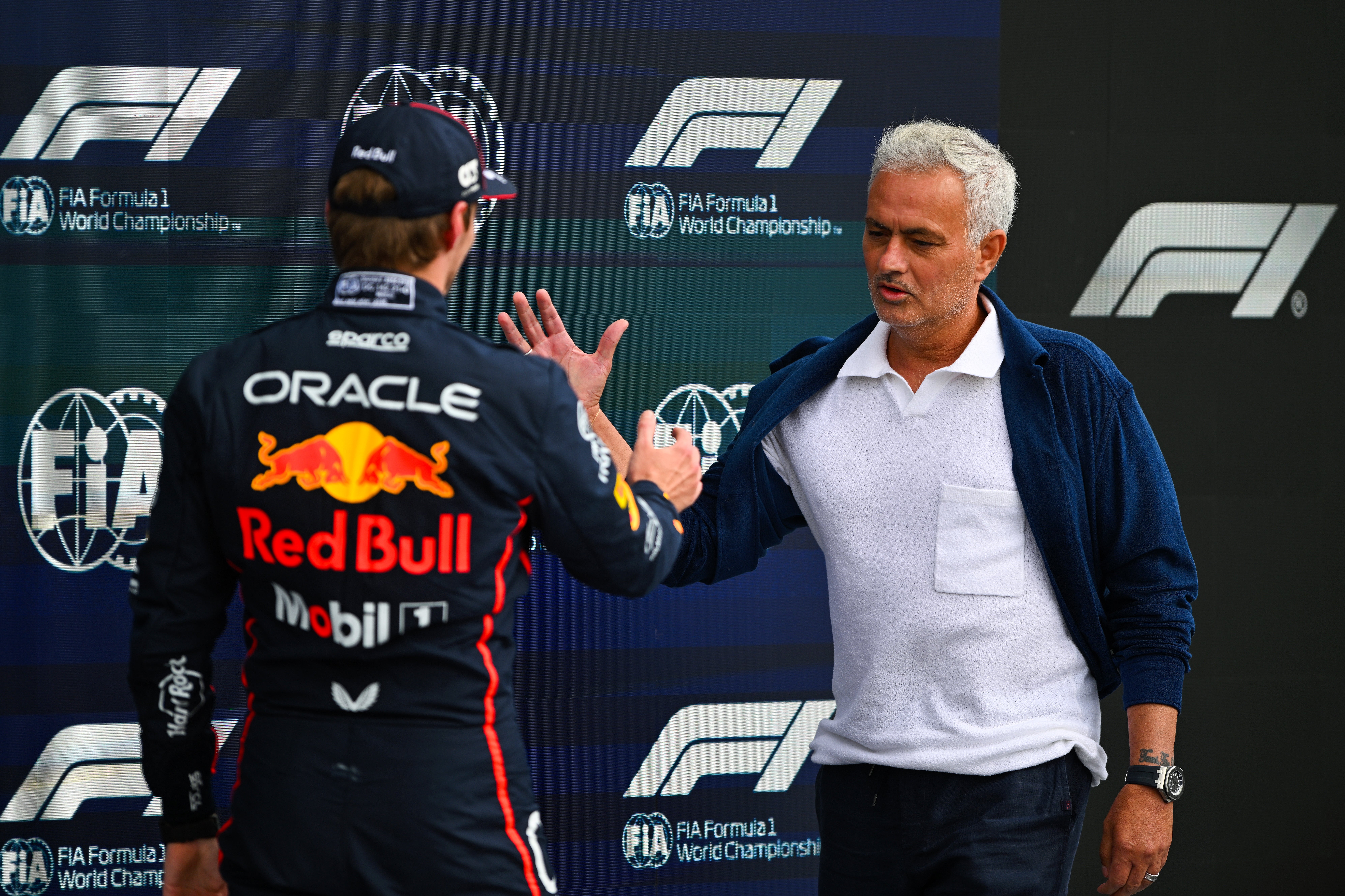 Jose Mourinho presented Verstappen with his pole position prize at Silverstone