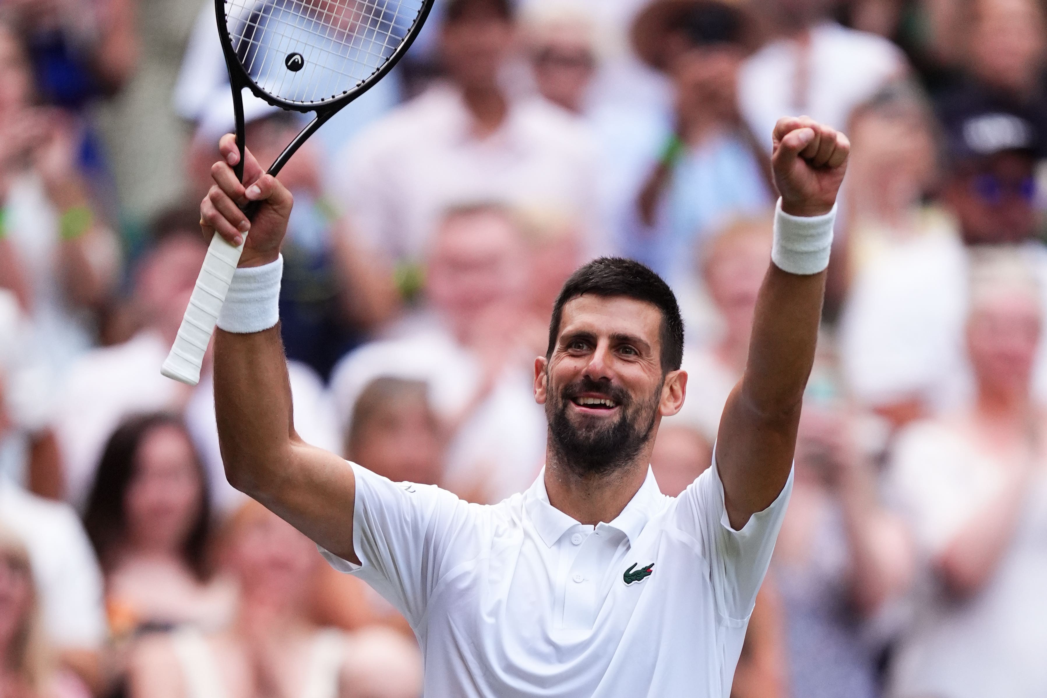Novak Djokovic celebrates victory over Miomir Kecmanovic (Mike Egerton/PA)