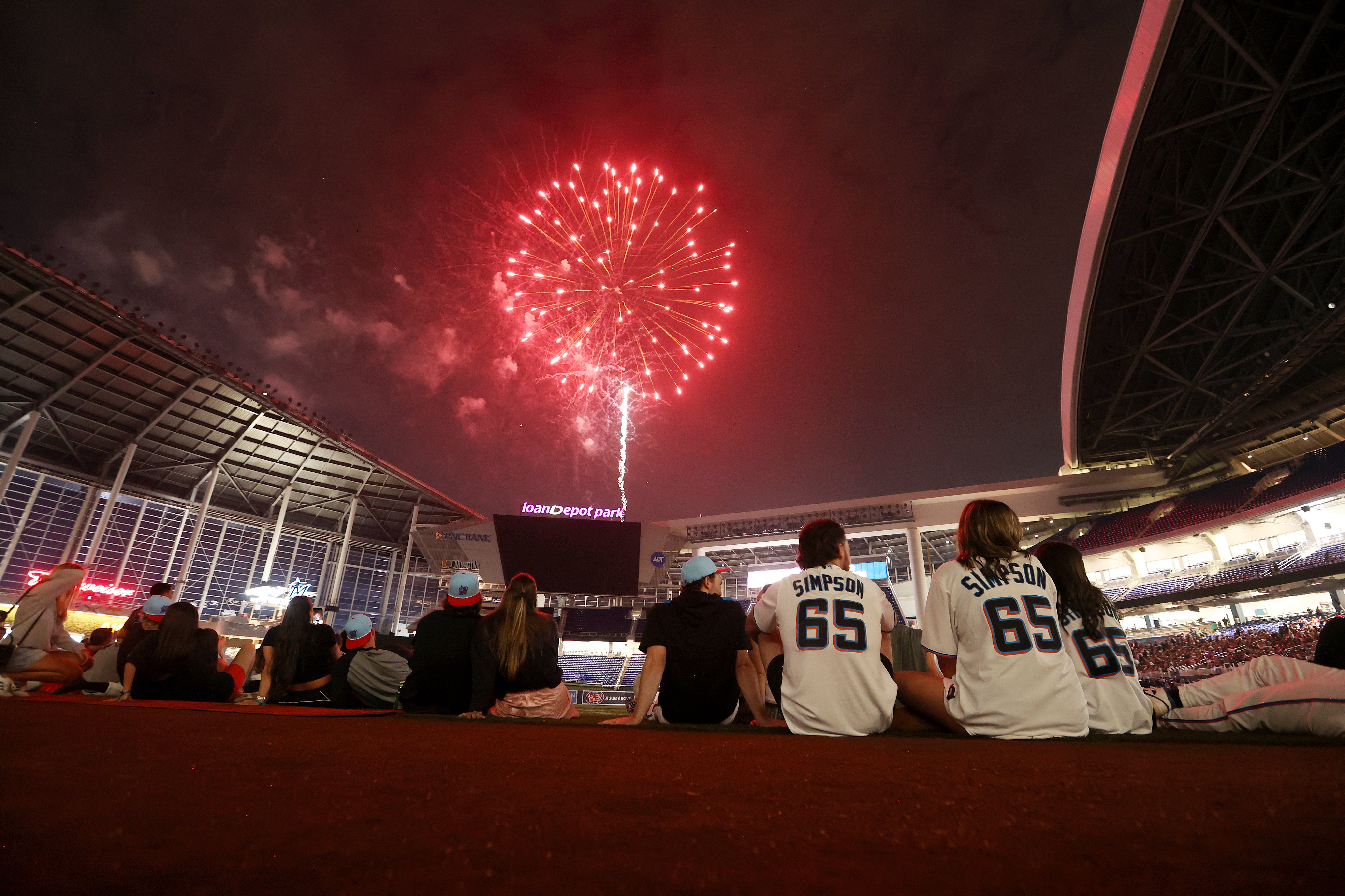 Miami Marlins fans watch fireworks over LoanDepot Park