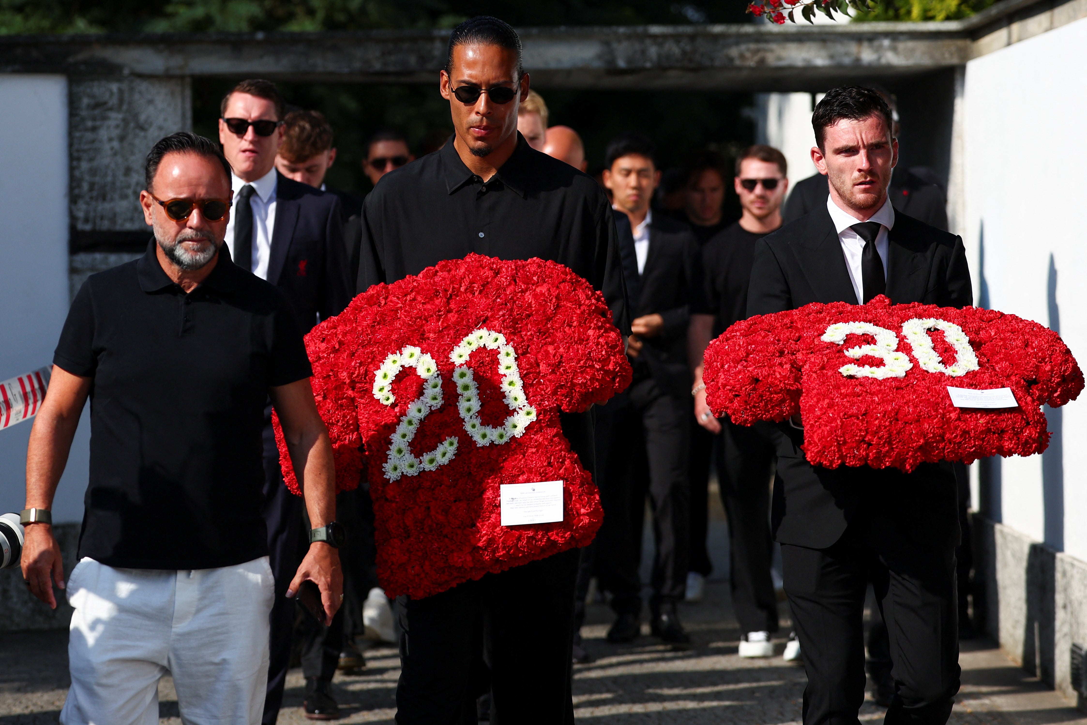 Liverpool's captain Virgil van Dijk carried a ‘20’ wreath at Jota’s funeral
