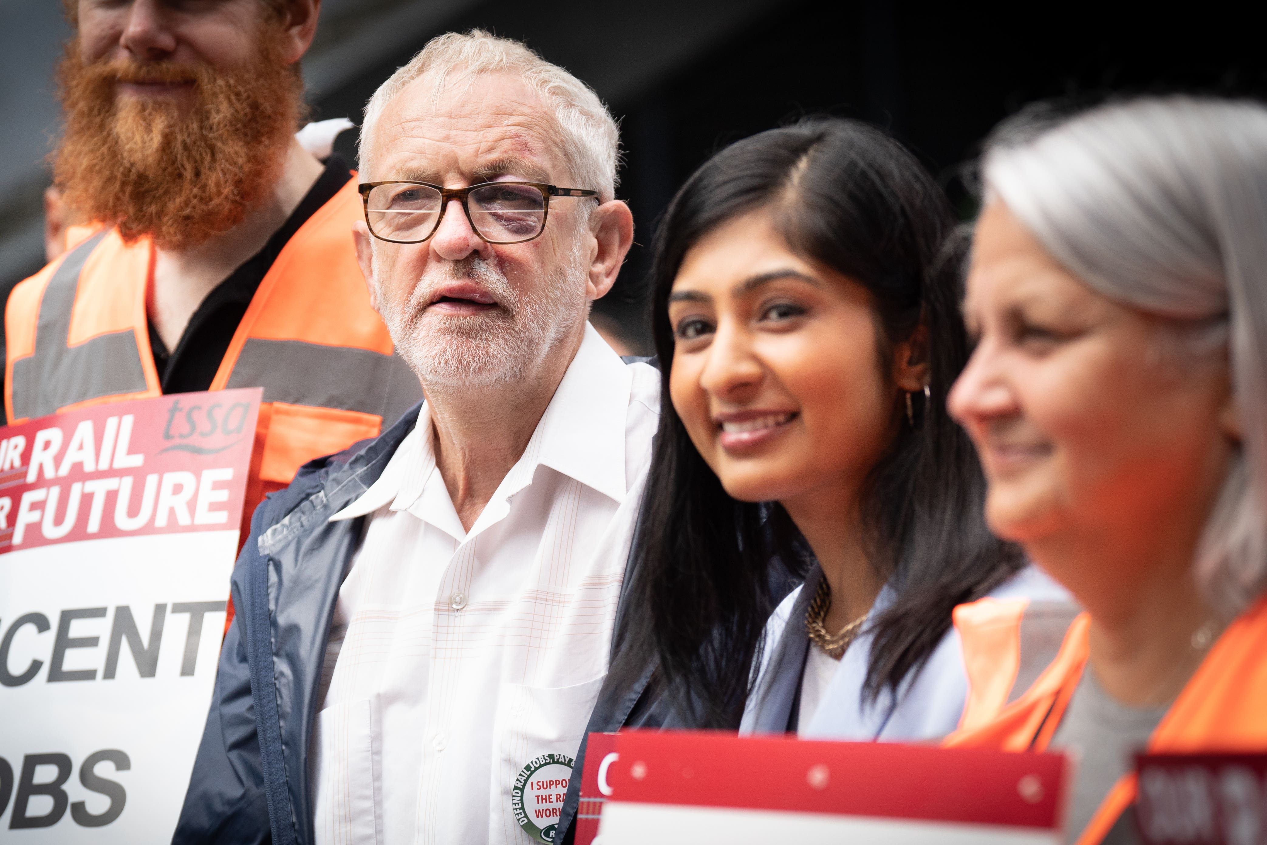 Zarah Sultana, second right, with ex-Labour leader Jeremy Corbyn, second left