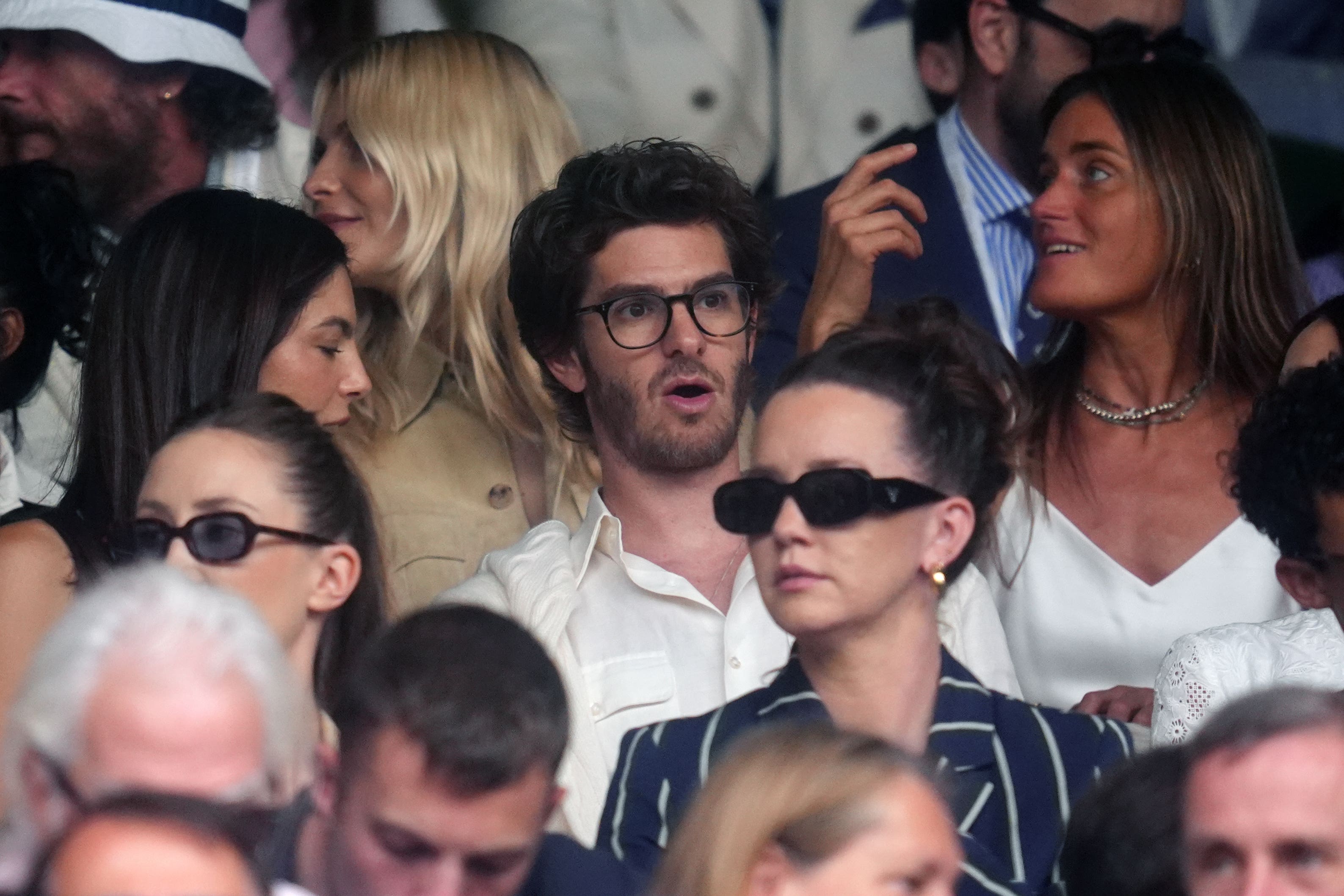 Andrew Garfield watching the match between Sonay Kartal and Anastasia Pavlyuchenkova on Centre Court (Adam Davy/PA)