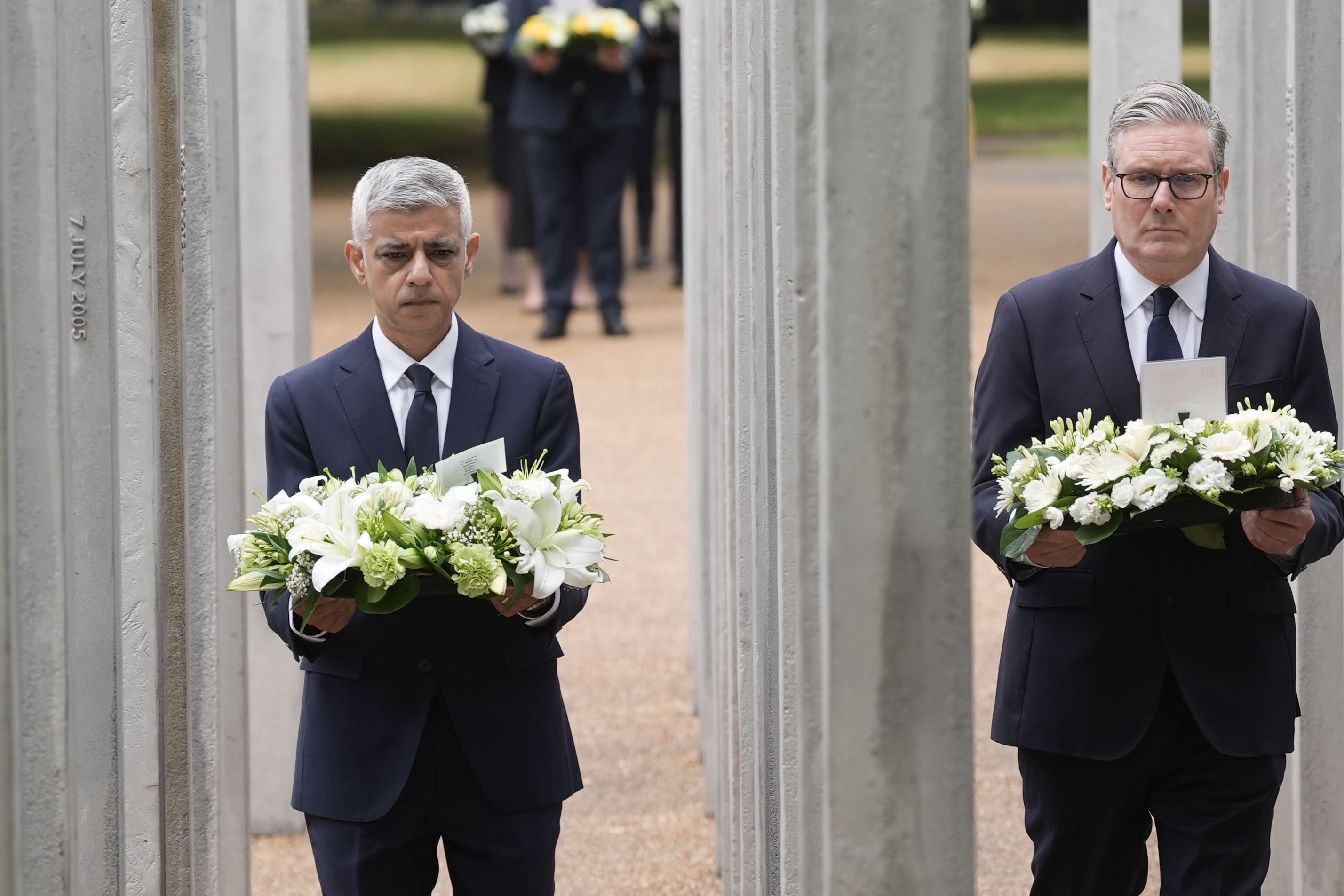 Mayor of London Sir Sadiq Khan (left) and Prime Minister Sir Keir Starmer lay a wreath at the July 7 Memorial, in Hyde Park on Monday morning (Stefan Rousseau/PA)