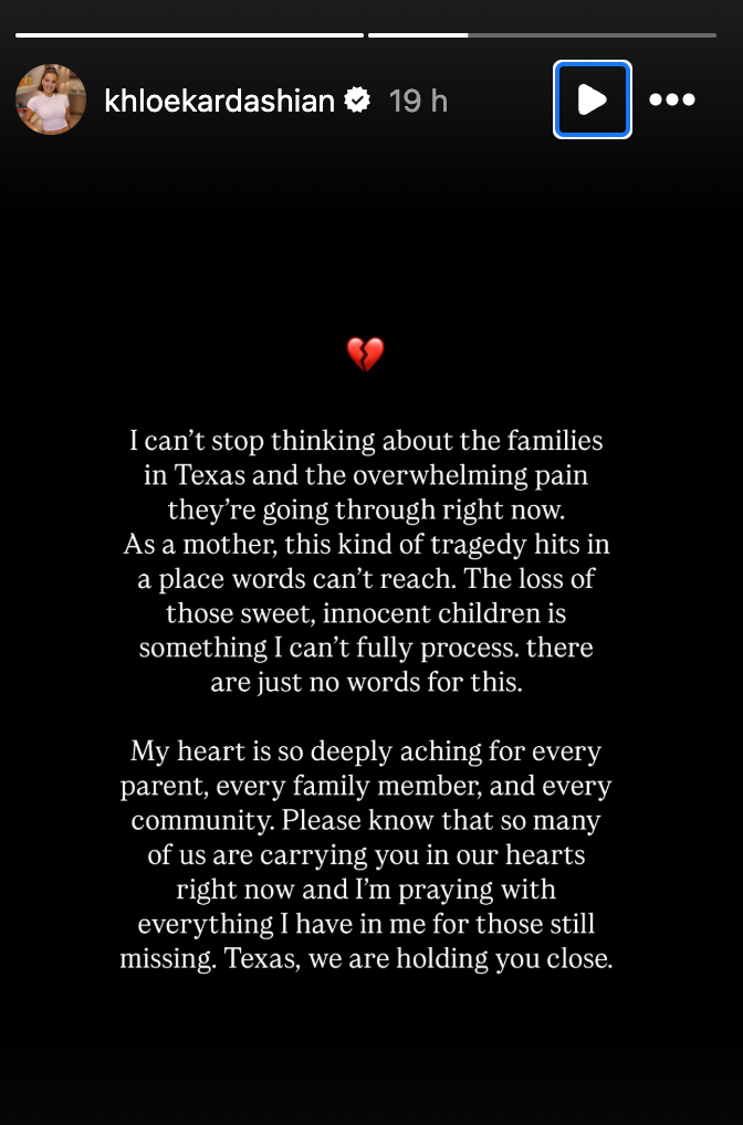 Khloé Kardashian shared her prayers with the Texas flood victims