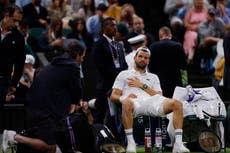 Wimbledon 2025 live: Grigor Dimitrov retires injured while leading Jannik Sinner by two sets