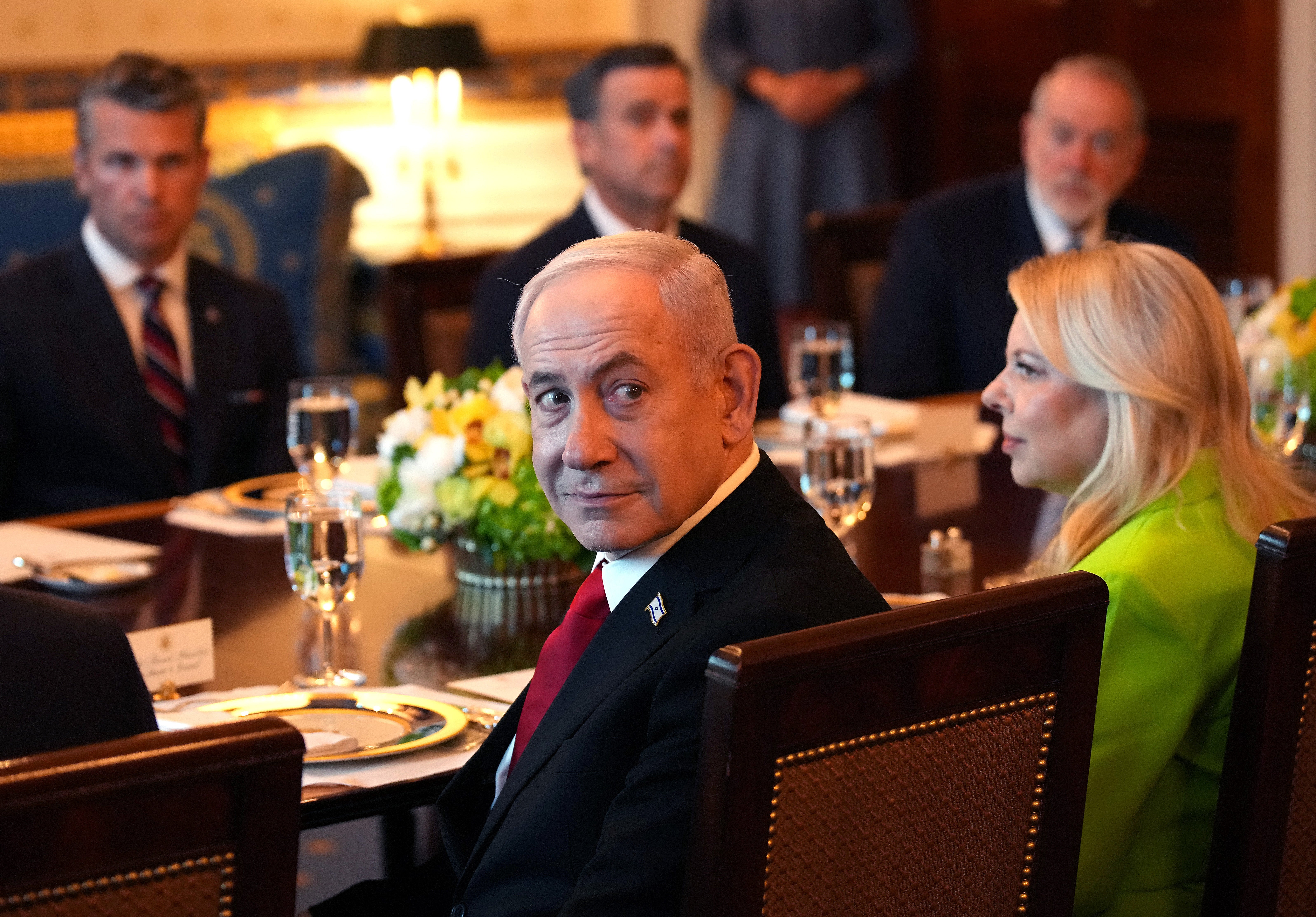Israeli Prime Minister Benjamin Netanyahu at his dinner with President Donald Trump Monday night