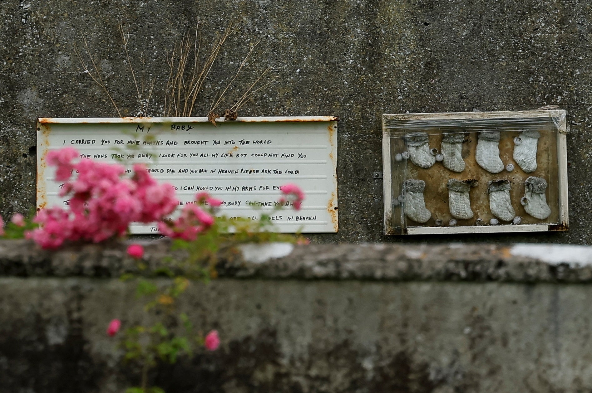 A memorial at the site where the bodies of 796 babies were uncovered