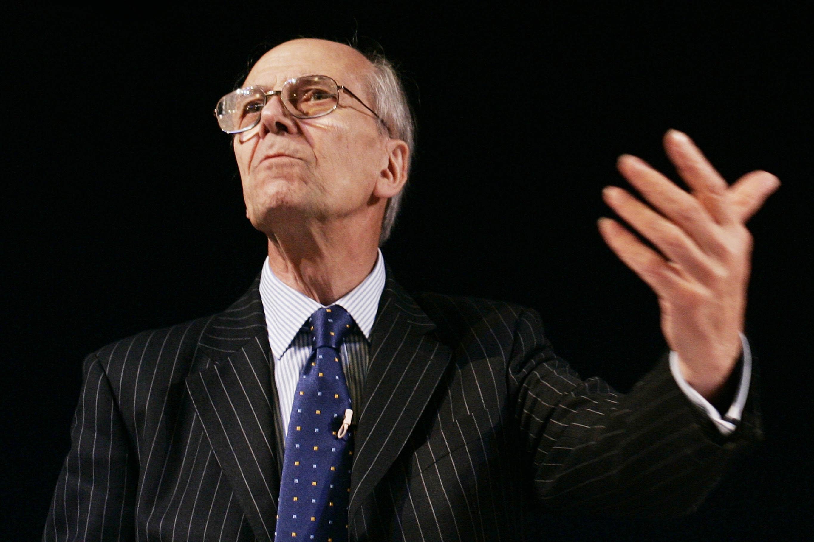 Lord Norman Tebbit, the former chairman of the Conservative Party, speaks in the The Telegraph debate at the Royal bath hotel in Bournemouth, on the second day of the Tory conference in Bournemouth.