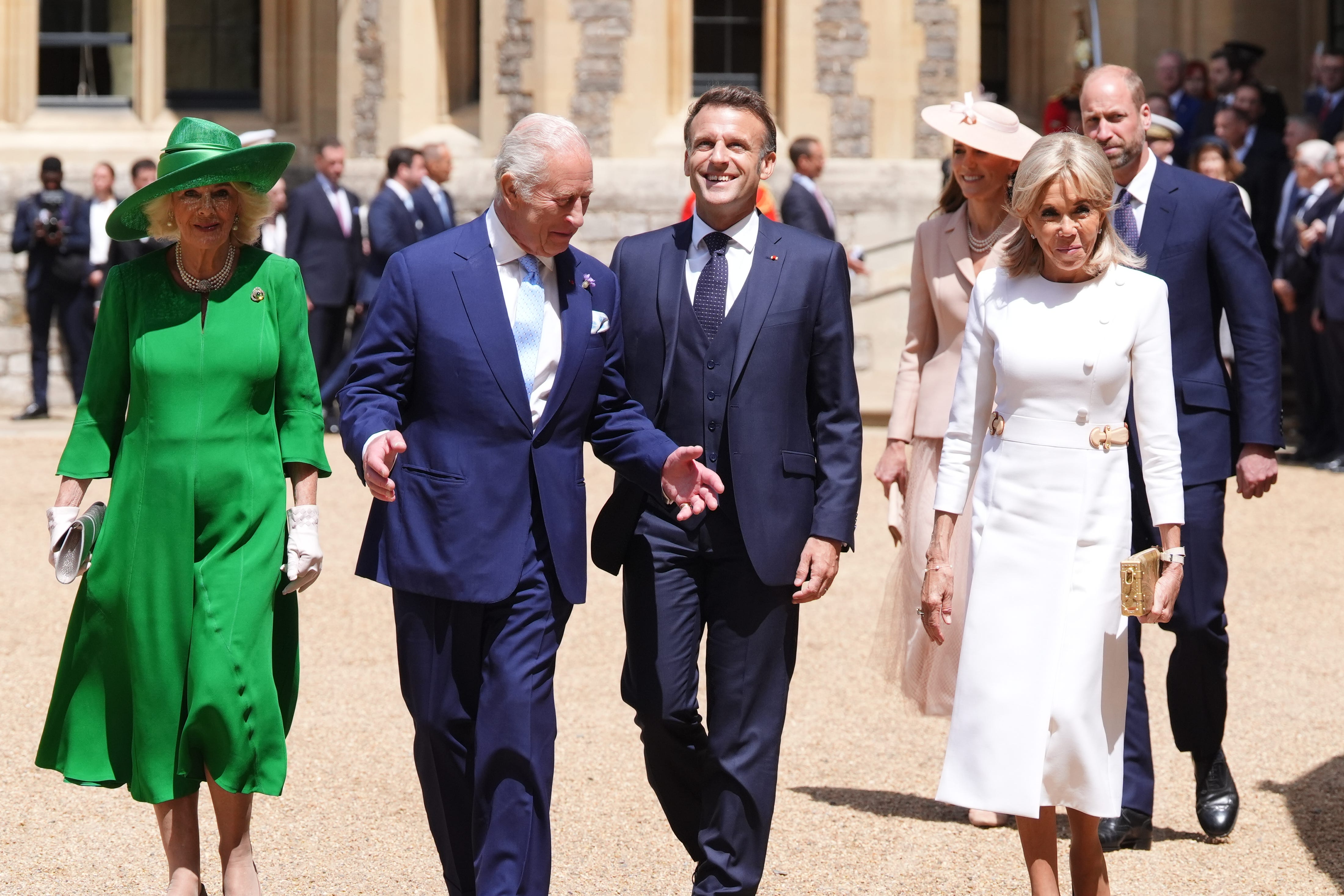 Charles and Camilla welcomed French president Emmanuel Macron and his wife Brigitte (Jonathan Brady/PA)