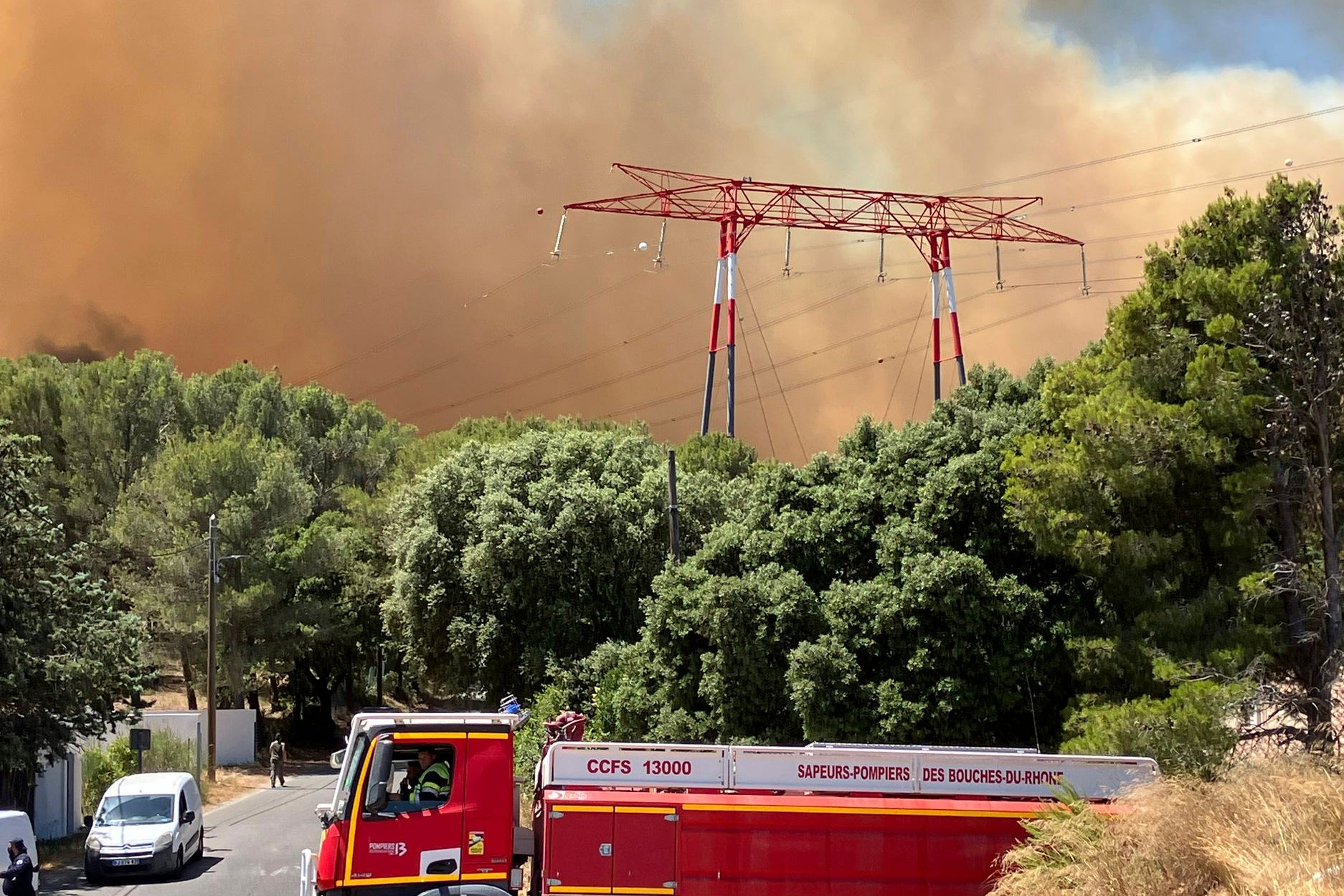 Smoke rising during a wildfire near Marseille