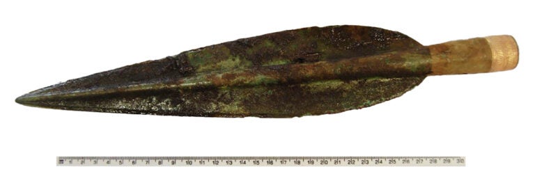 Among the artefacts discovered was a gold-decorated Celtic spearhead and a sword