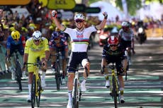 Tadej Pogacar seals century of wins with thrilling sprint victory on stage four of the Tour de France