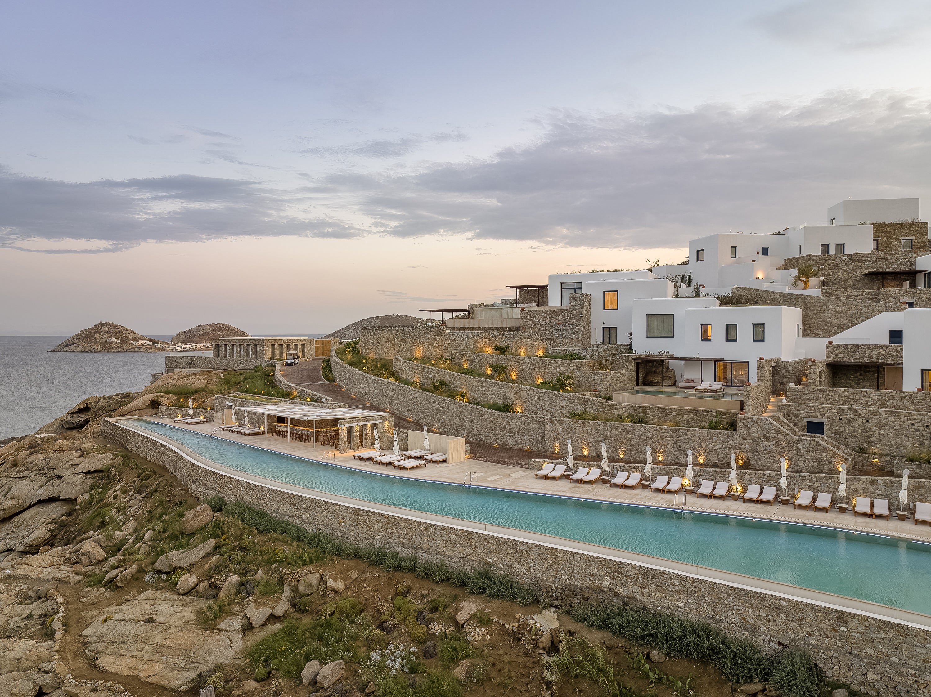 The infinity pool at Cali Mykonos has sweeping sea views
