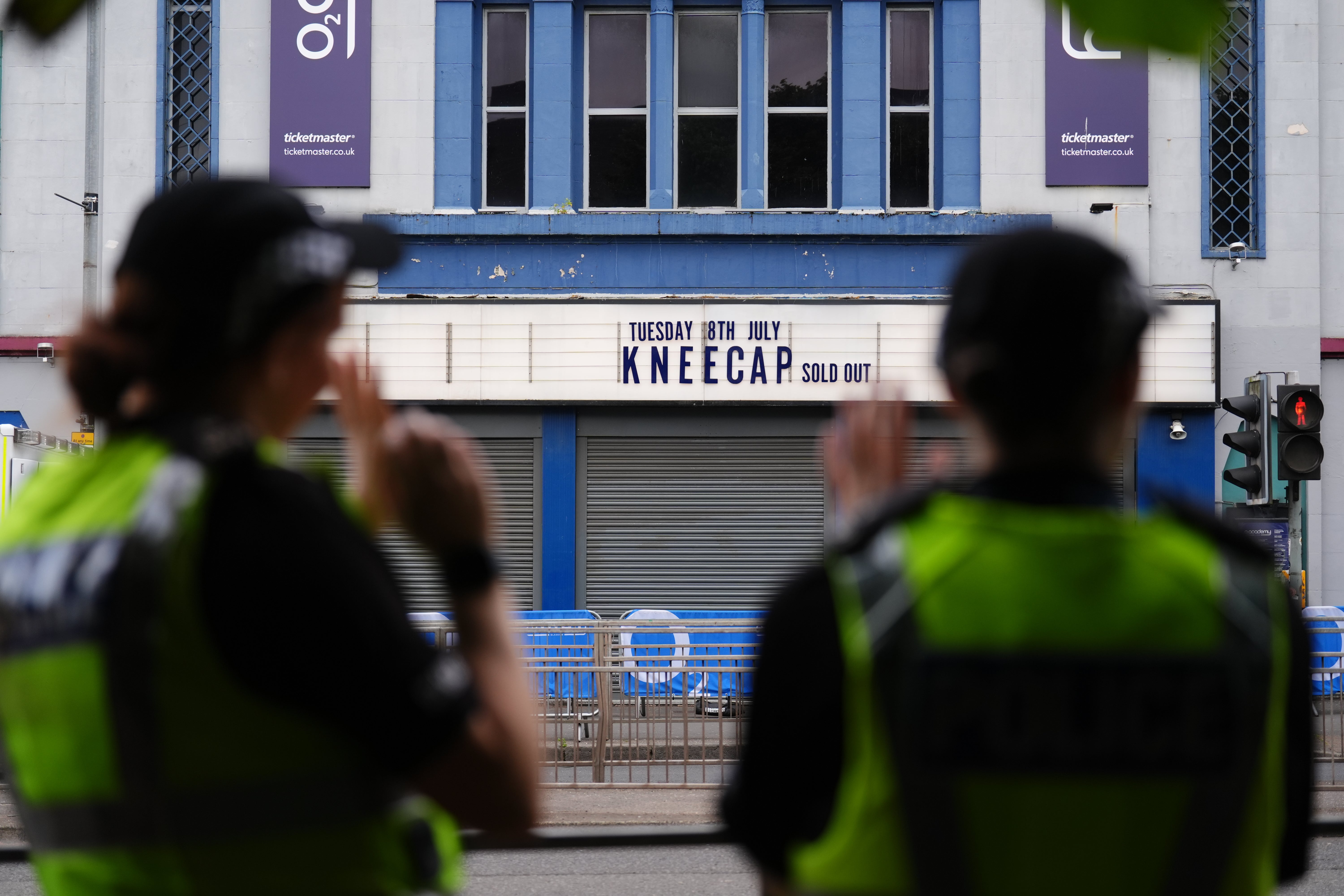 Police officers outside the O2 Academy in Glasgow before a Kneecap concert (Andrew Milligan/PA)