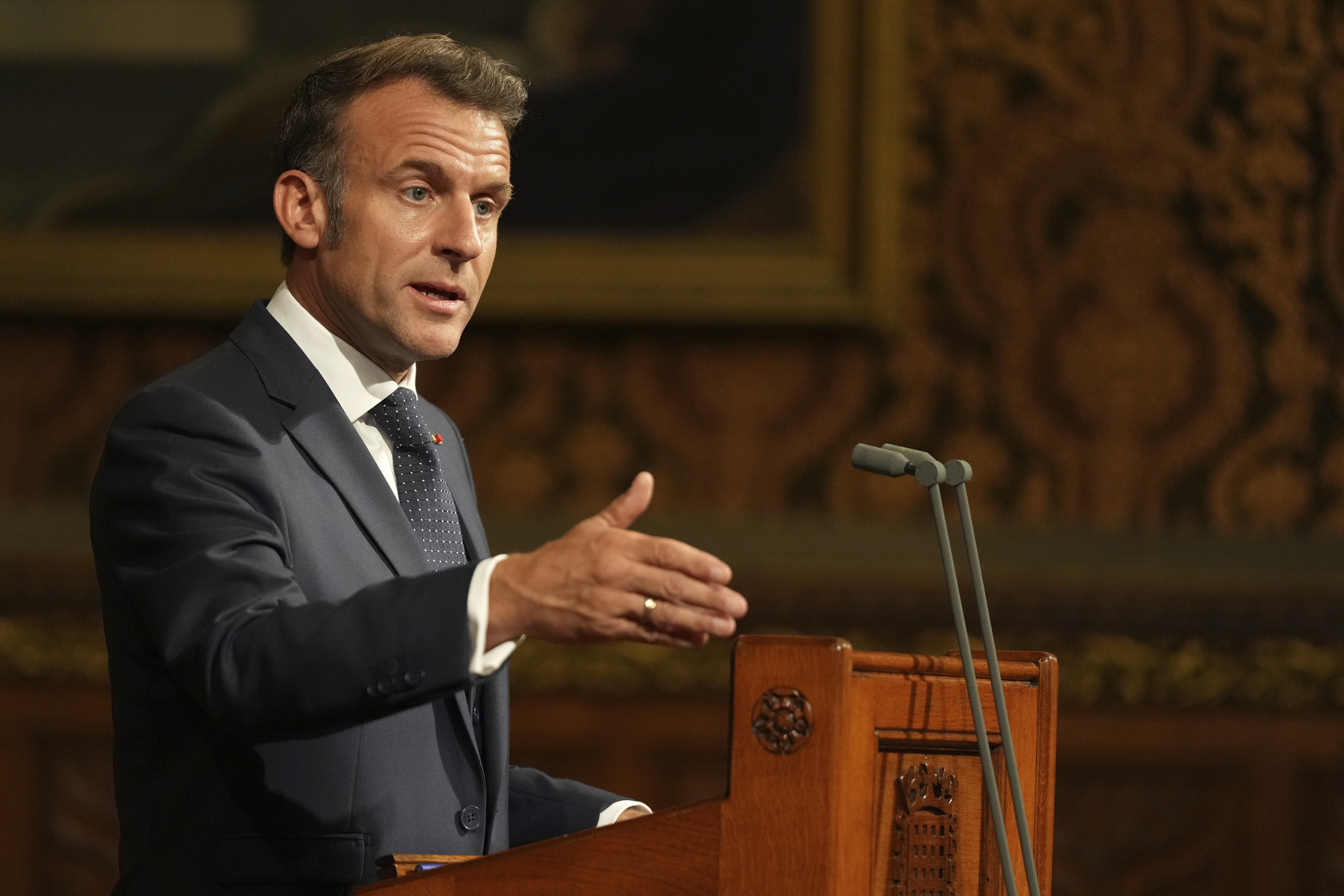 The French president was addressing MPs and peers in the Royal Gallery at the Palace of Westminster (Alistair Grant/PA)