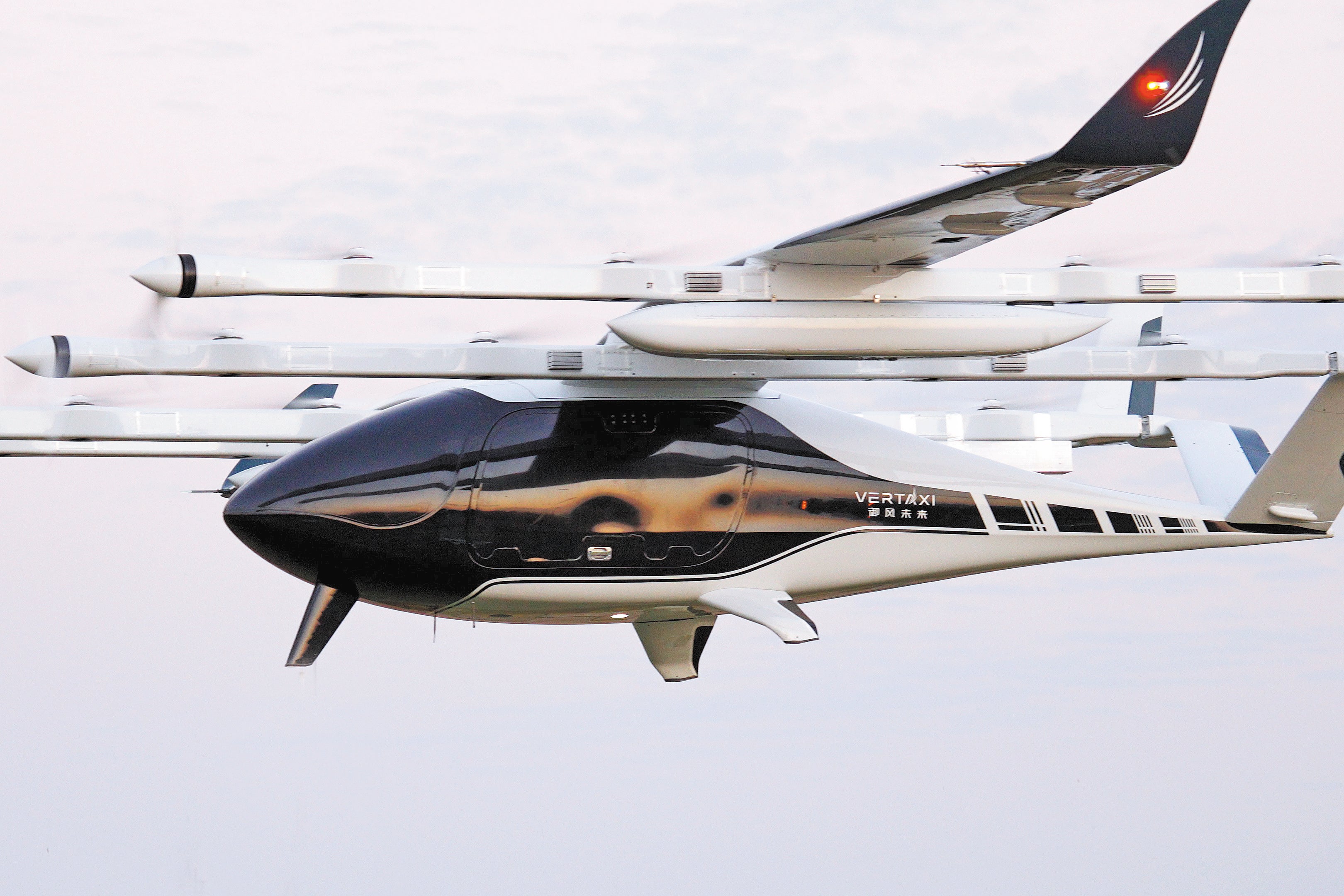 A view of the five-seat eVTOL aircraft, Matrix 1, independently developed by Zhongshan FCourier Aviation Technology Co