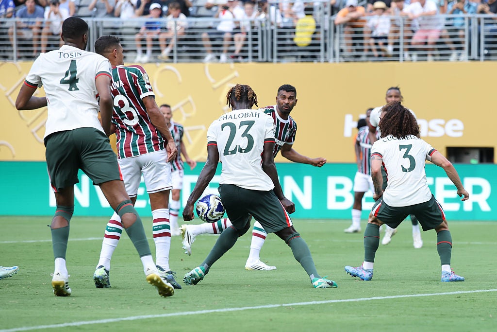 Fluminense look like they may have a reprieve when the referee points to the spot, only for Trevoh Chalobah's arm to be deemed in a natural position