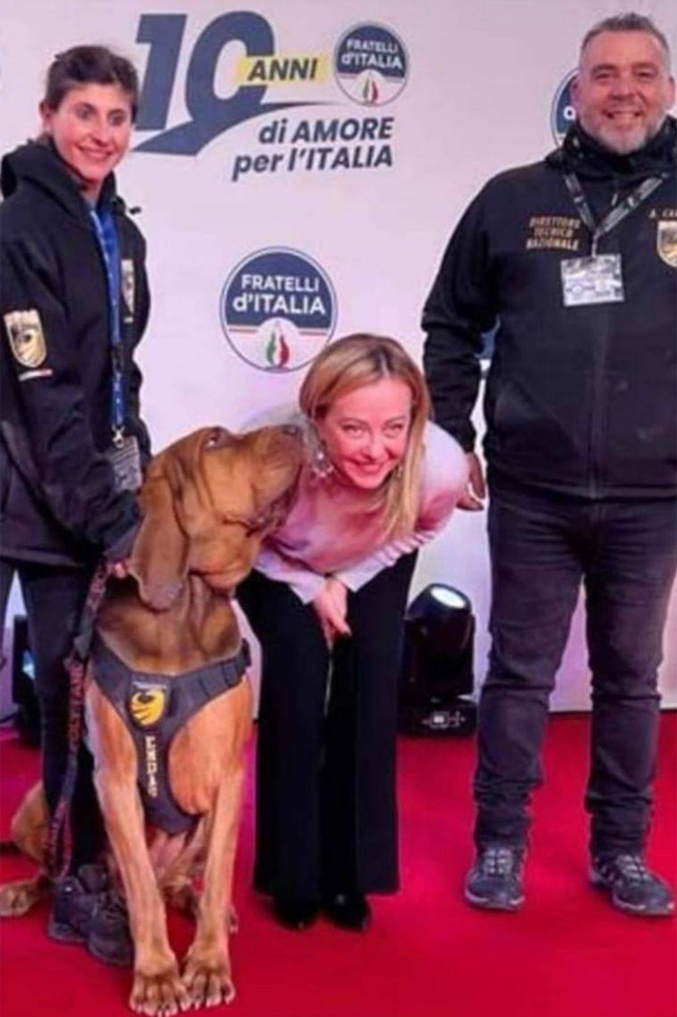 Bruno, the Italian sniffer dog, with Italian prime minister Giorgia Meloni