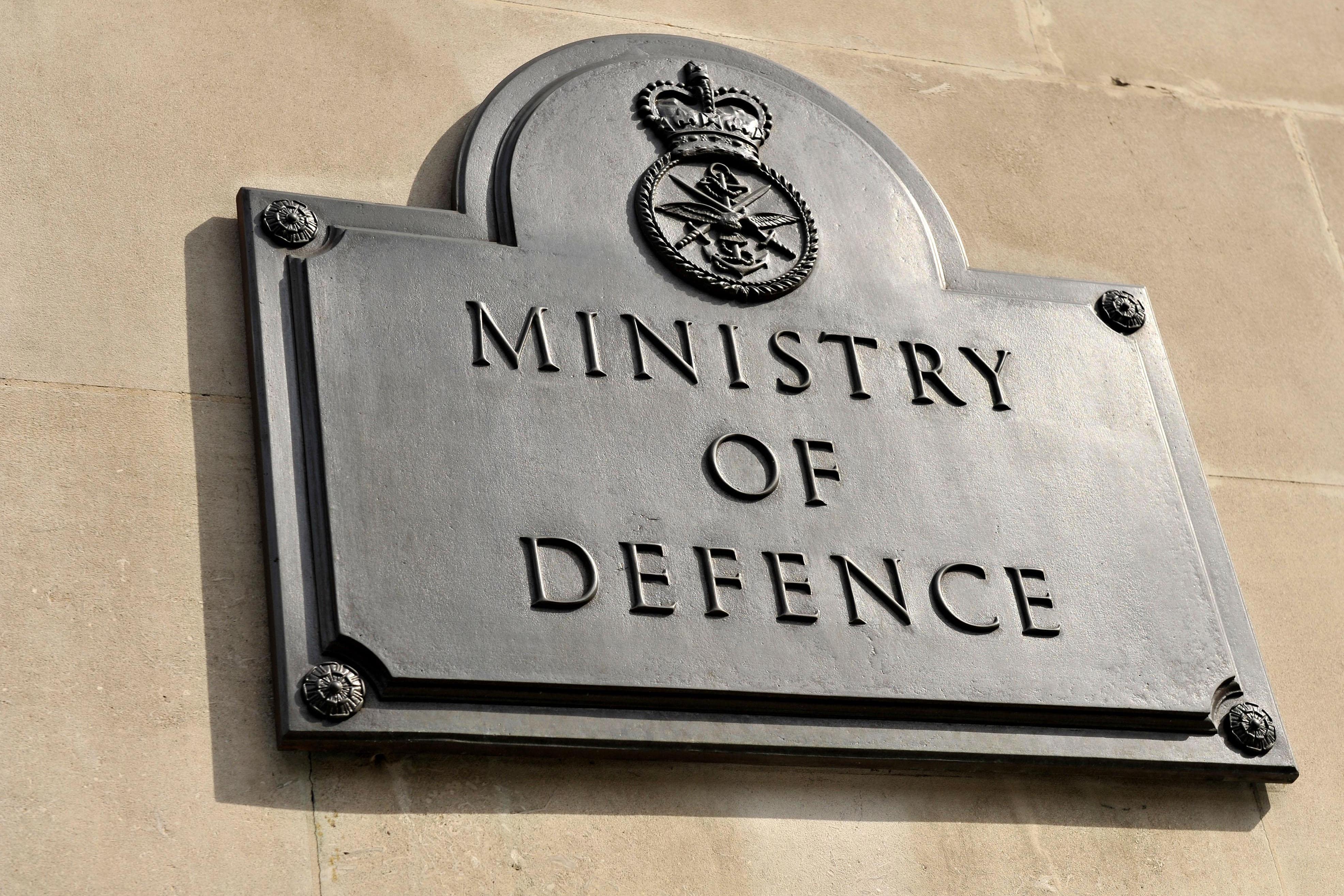 The sign for the Ministry of Defence in London.