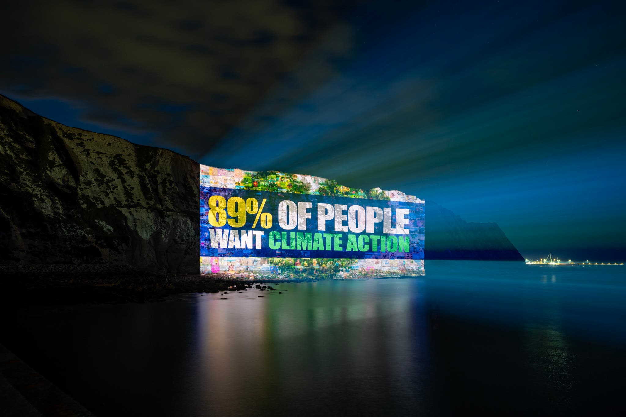 The People’s Picture by artist Helen Marshall projected onto the white cliffs of Dover ahead of a mass lobby of MPs asking for action on climate and nature (The People’s Picture 2025/POW/PA)