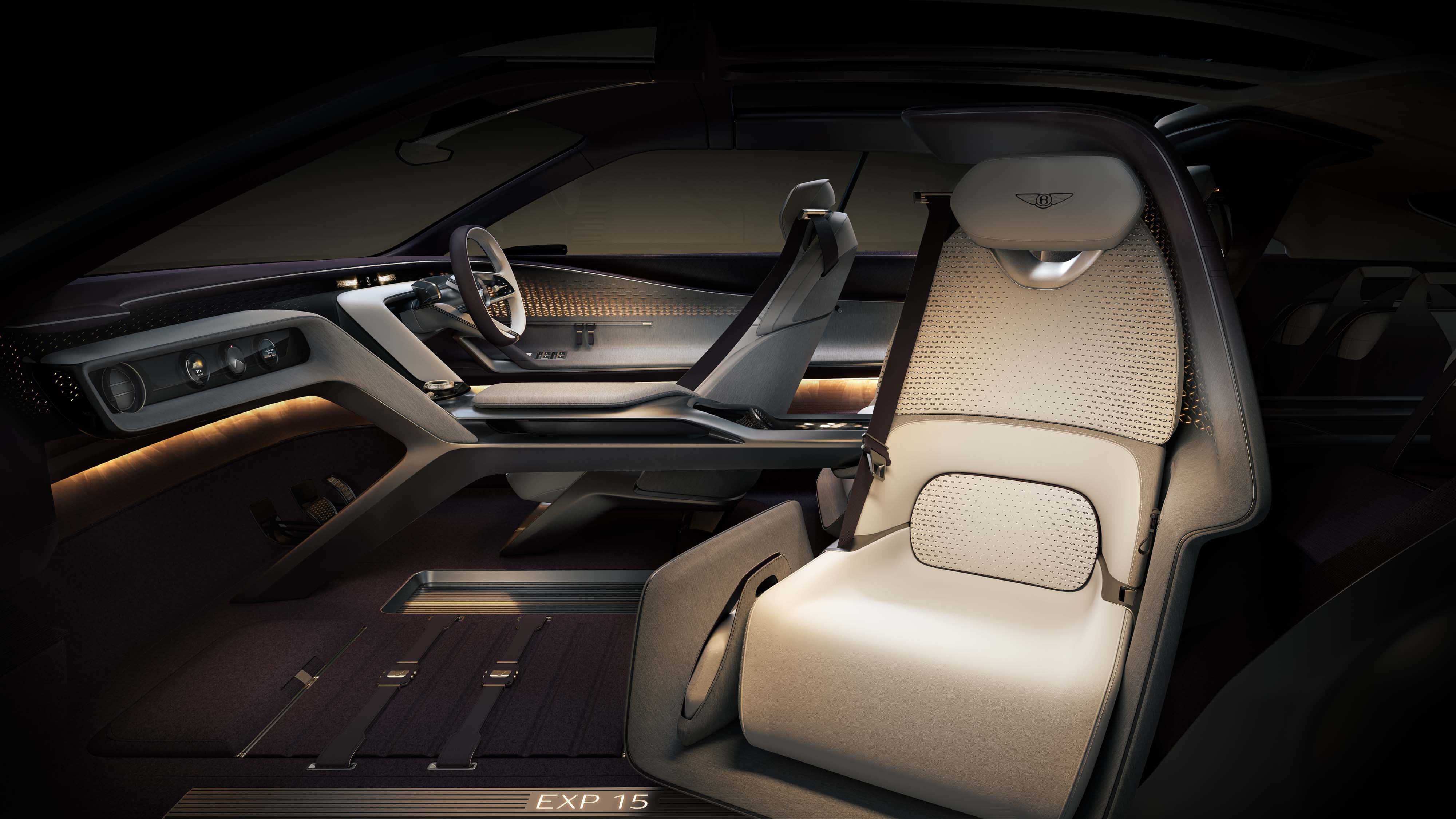The Bentley EXP 15's passenger seat swivels to make for a more graceful entry or exit