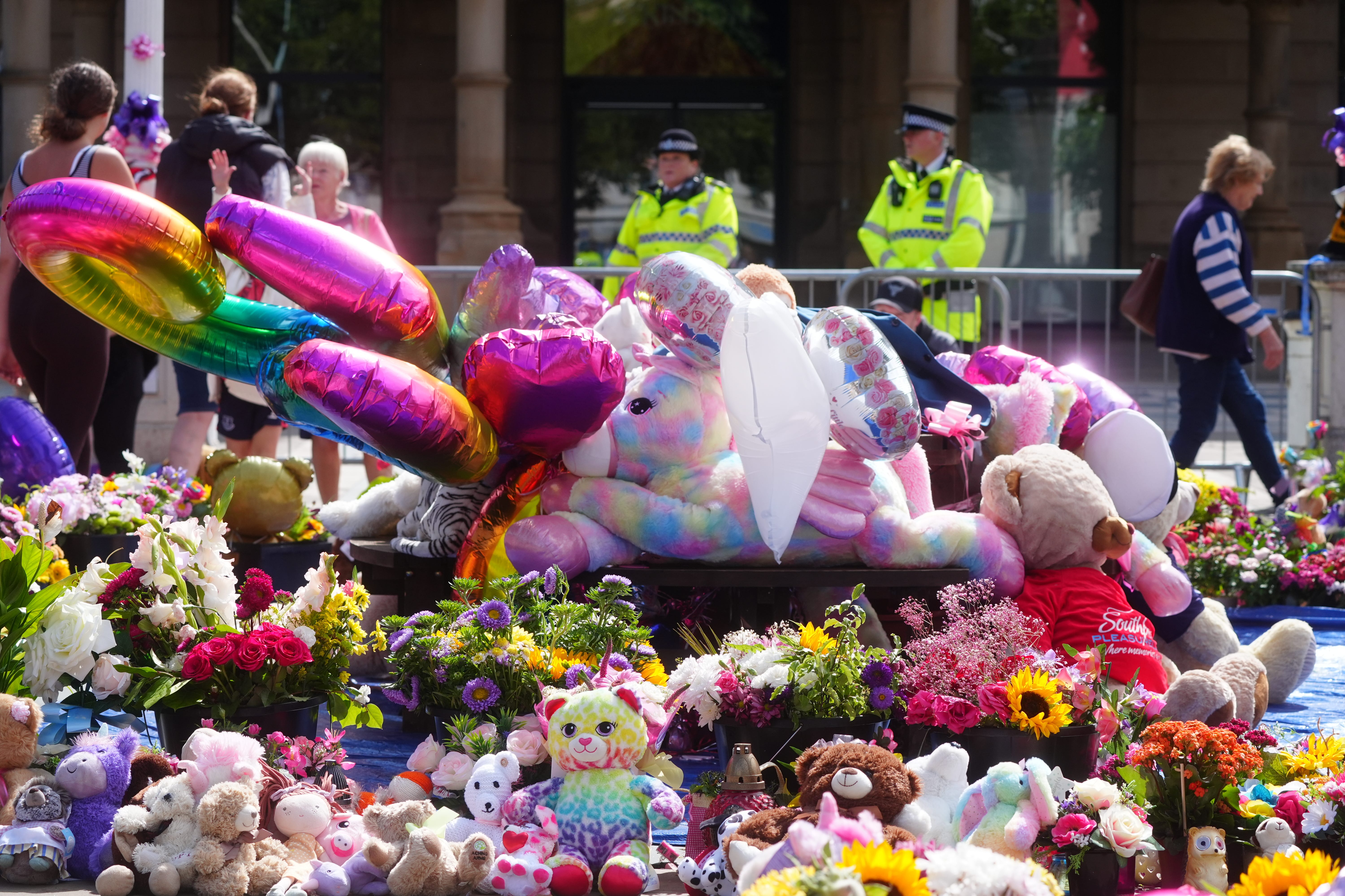 Flowers and tributes were left outside the Atkinson arts centre in Southport following the attack in July last year