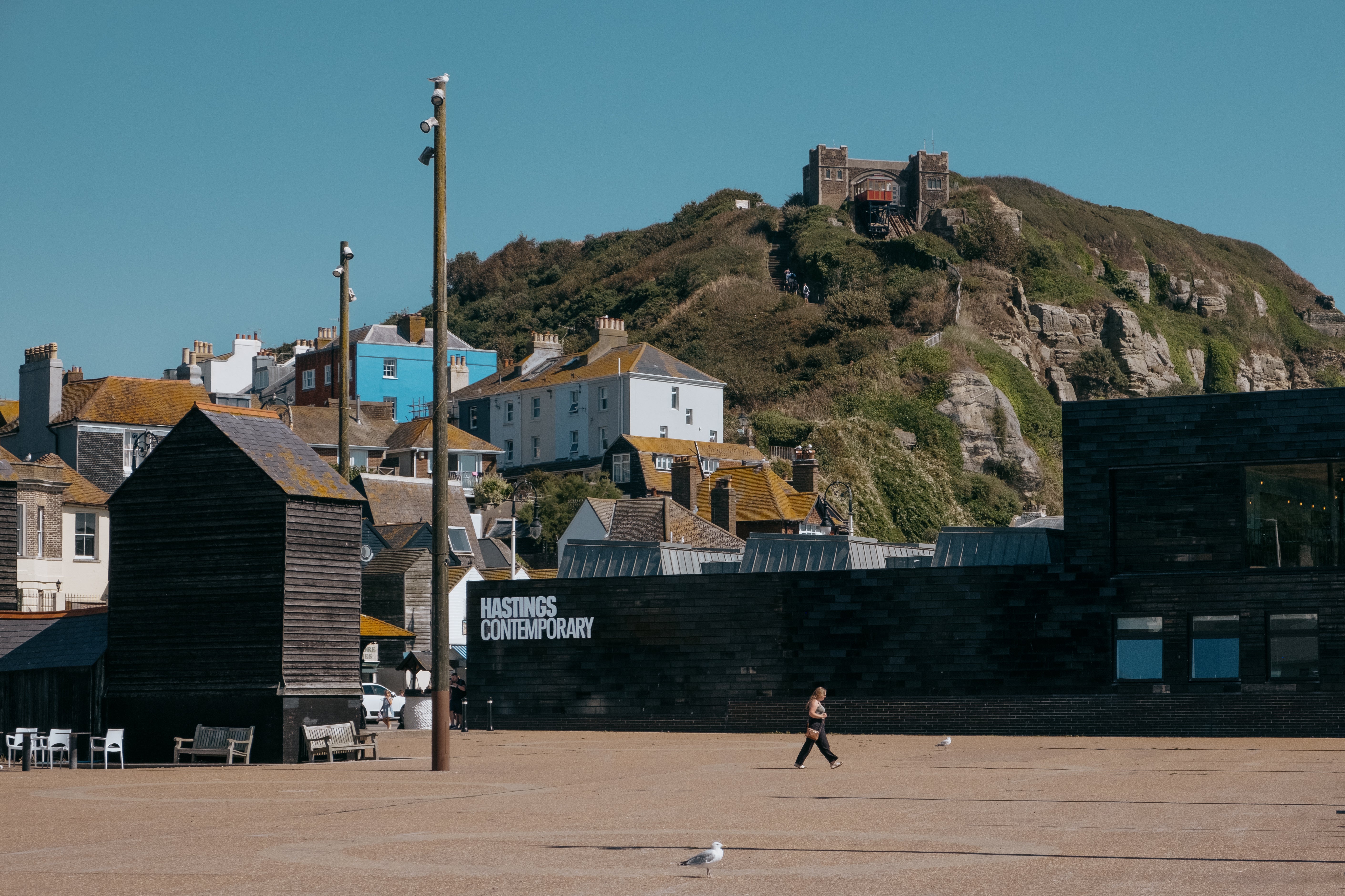 Located among the town’s famous net shops, Hastings Contemporary exhibits contemporary British art in a sleek space