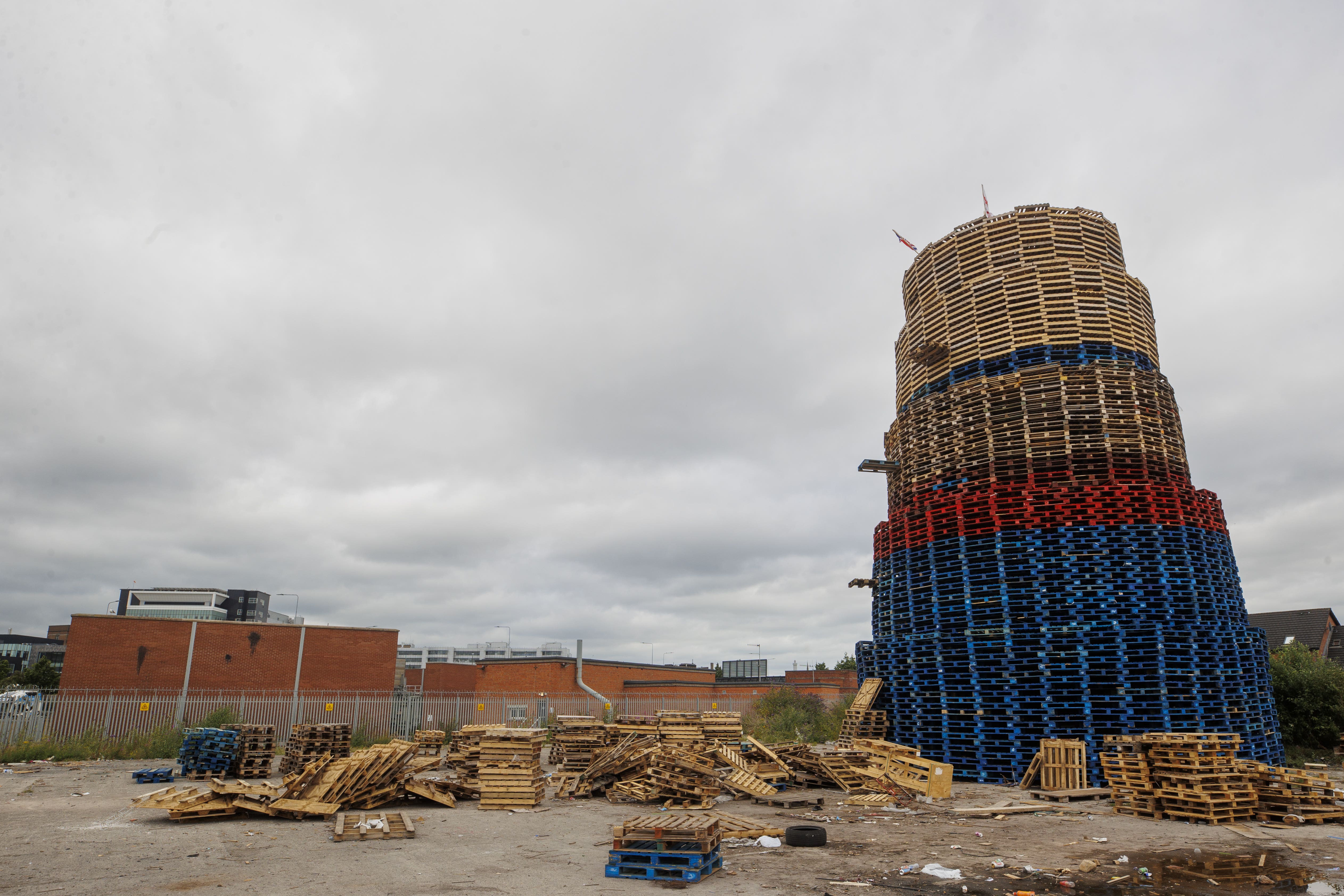 A bonfire on Broadway Industrial Estate off Donegall Road in south Belfast (Liam McBurney/PA)