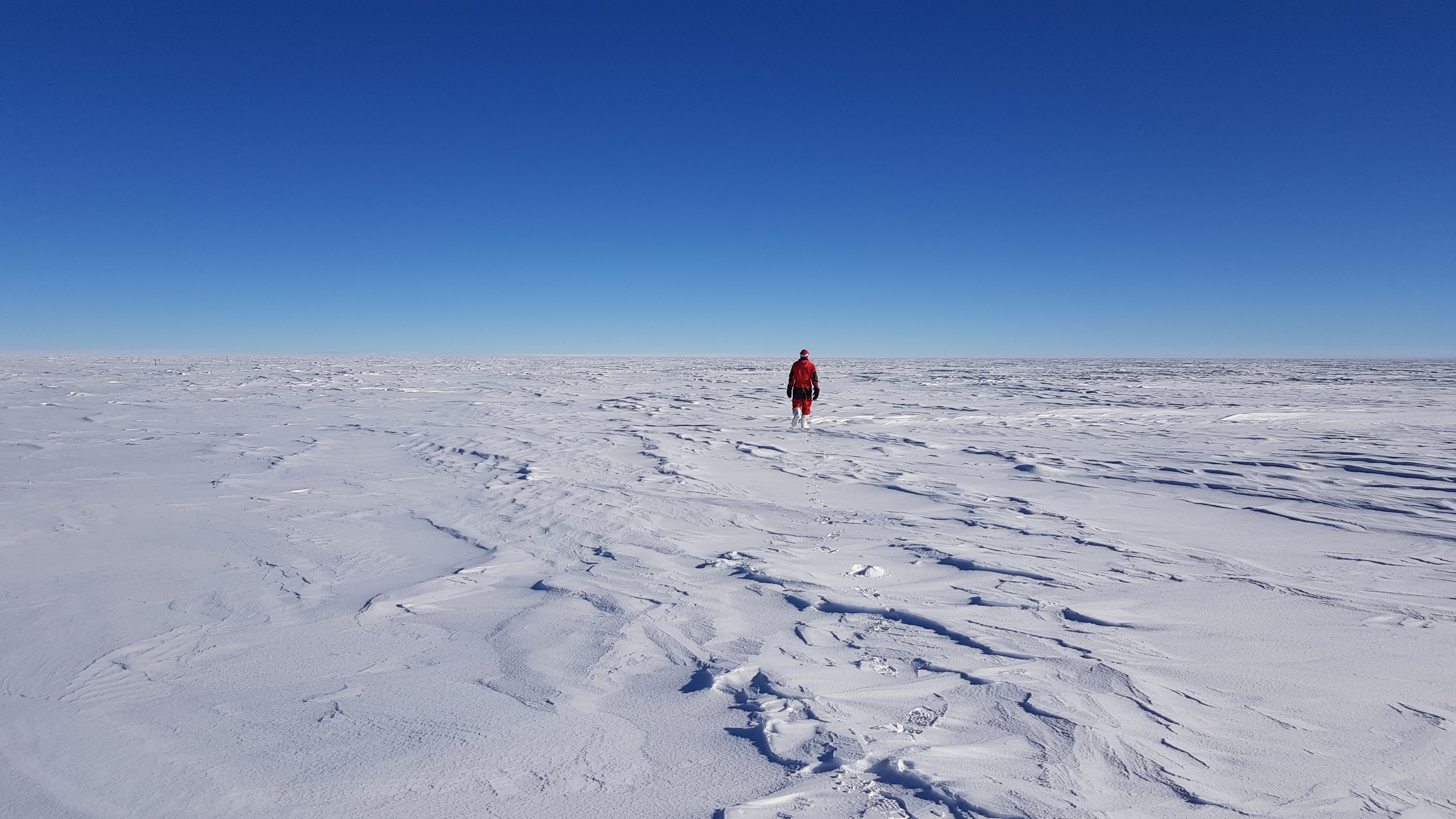 Cyprien Verseux goes for a walk outside the base in Antarctica during the summer months, when the continent has 24 hours of bright sunlight every day