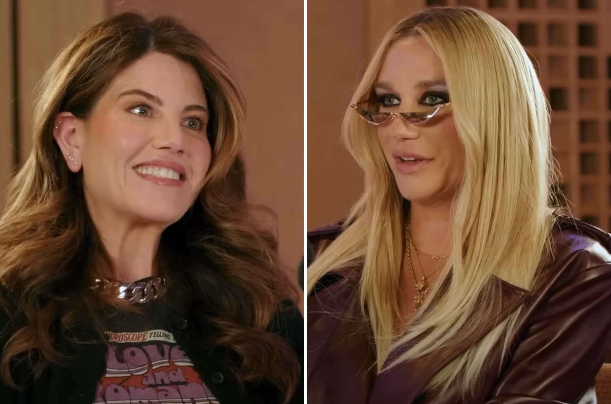 Kesha (right) spoke with Monica Lewinsky (left) on Tuesday's episode of her 'Reclaiming' podcast