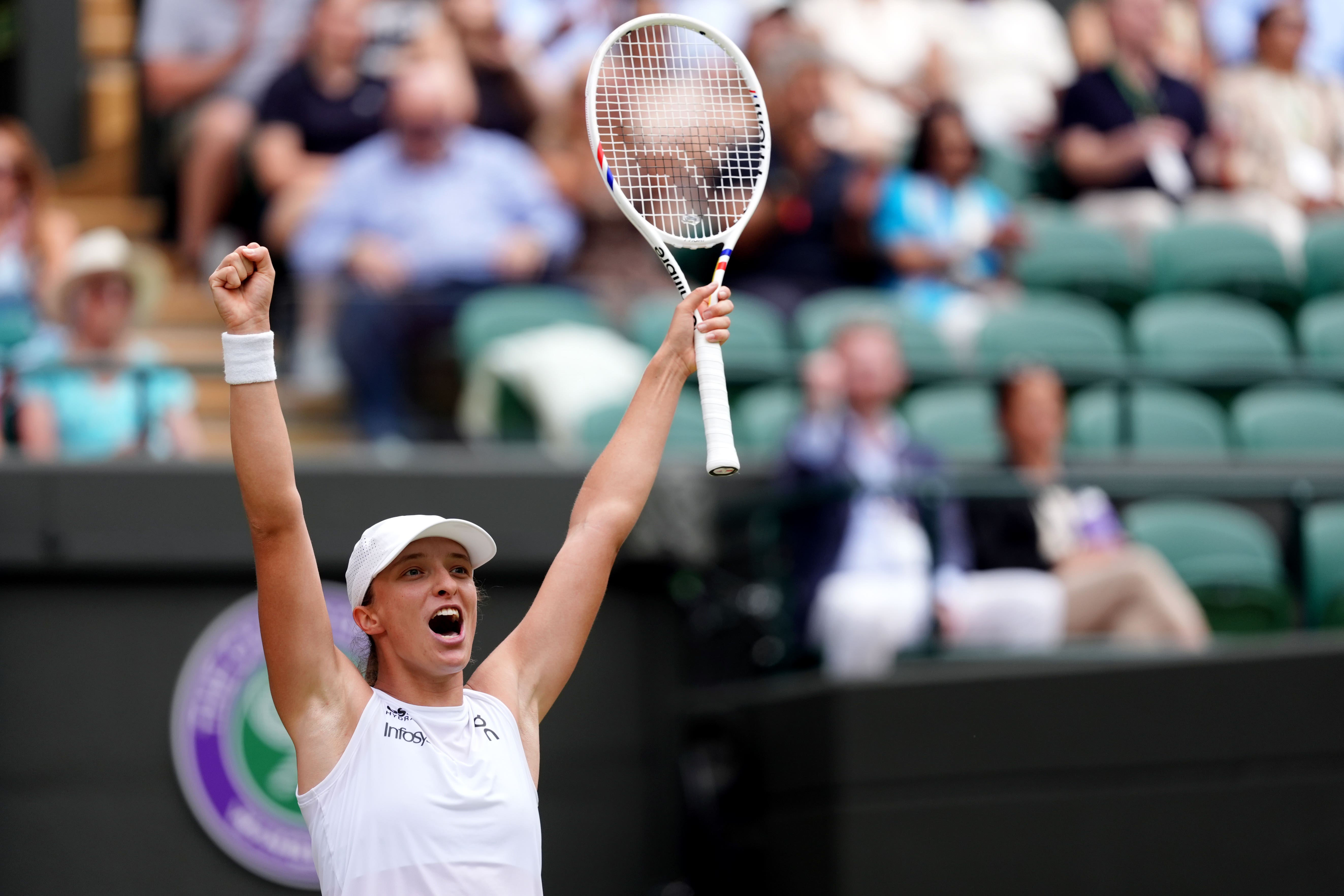 Iga Swiatek celebrates victory over Liudmila Samsonova (Ben Whitley/PA)
