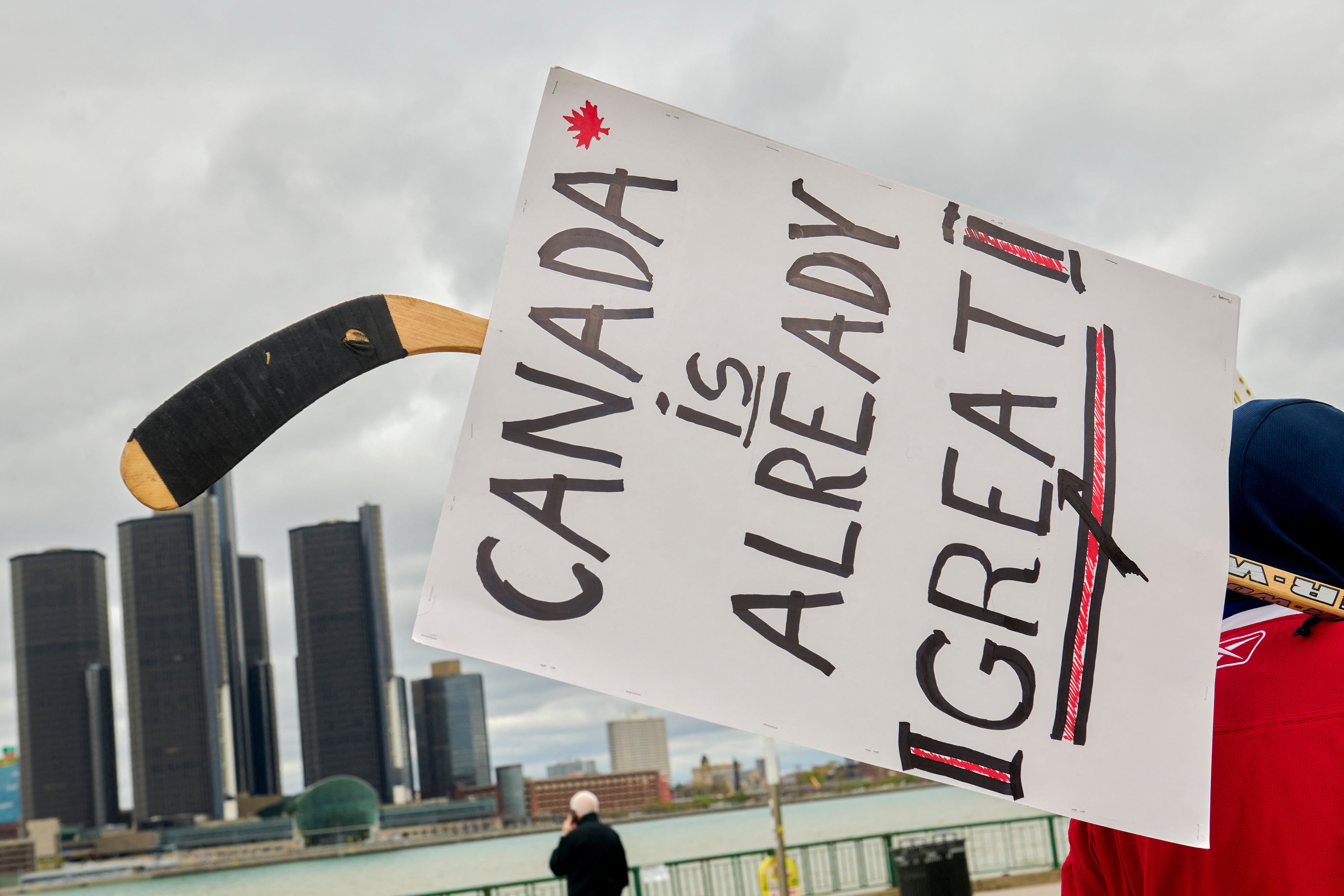 Canadians gather at the Detroit River waterfront in Windsor, Ontario, during the "Bridging Our Friendship" solidarity rally with Detroit residents on April 26, 2025