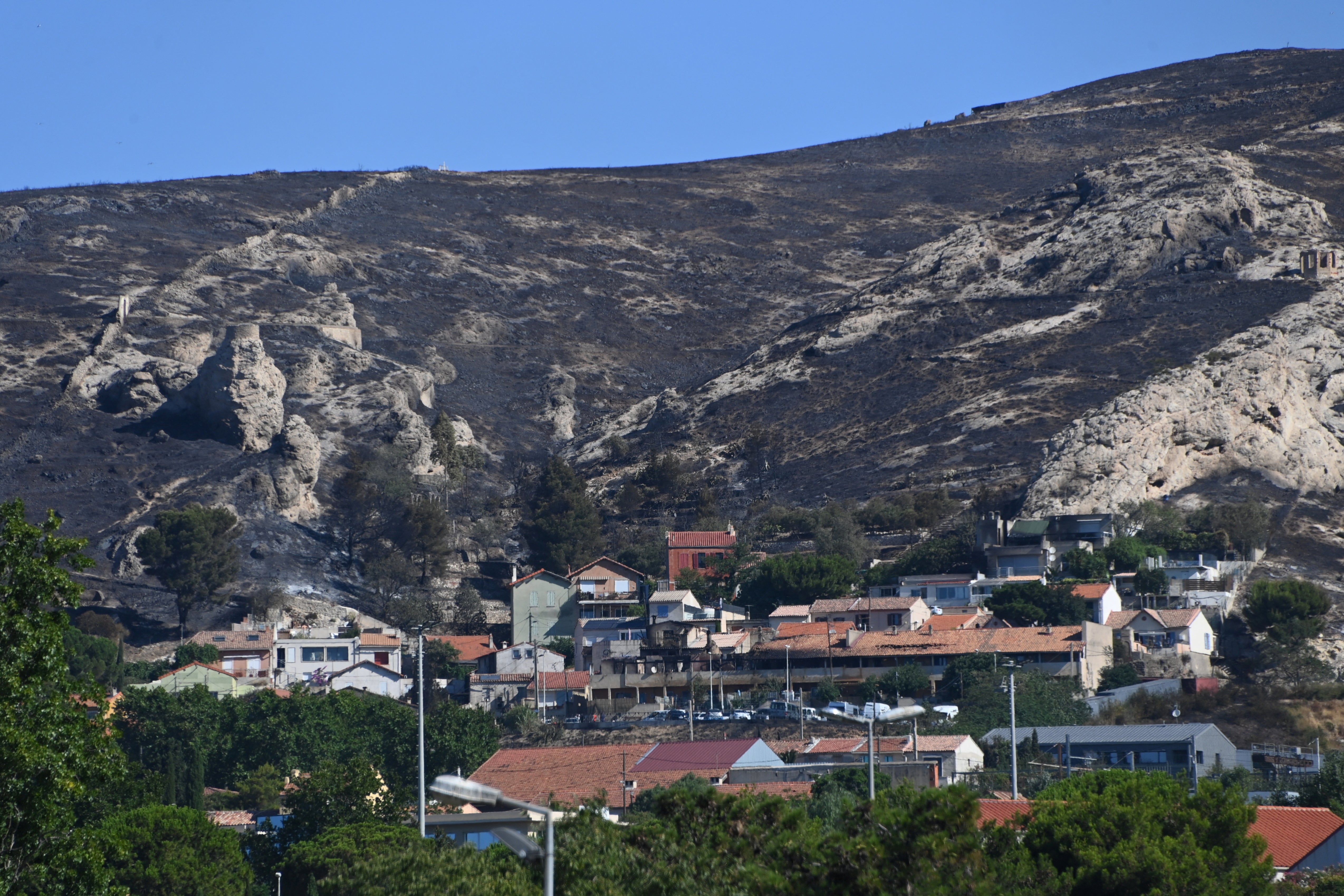 Burned vegetation in the L'Estaque district of Marseille on 9 July