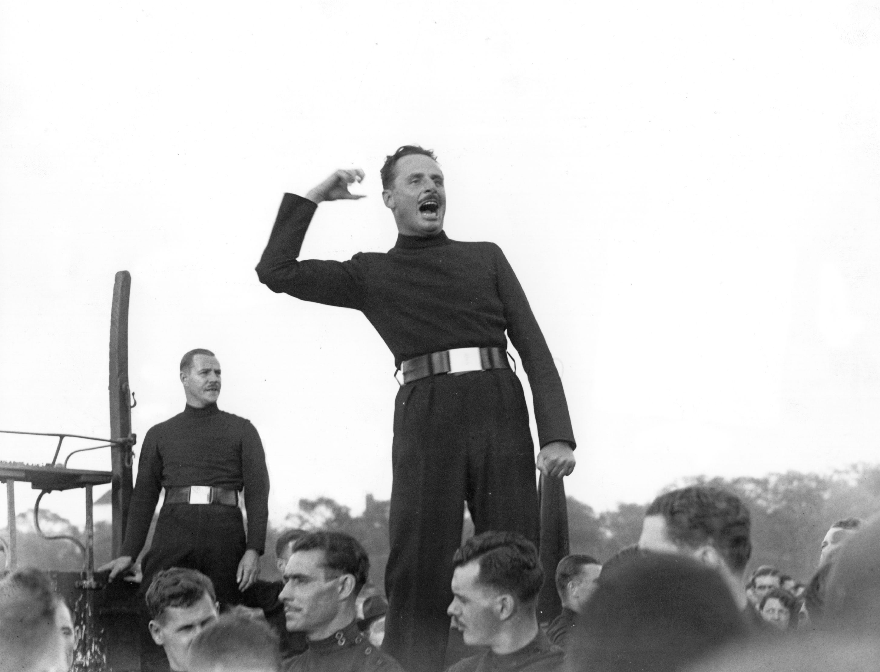 Oswald Mosley, leader of the British Union of Fascists, addresses supporters