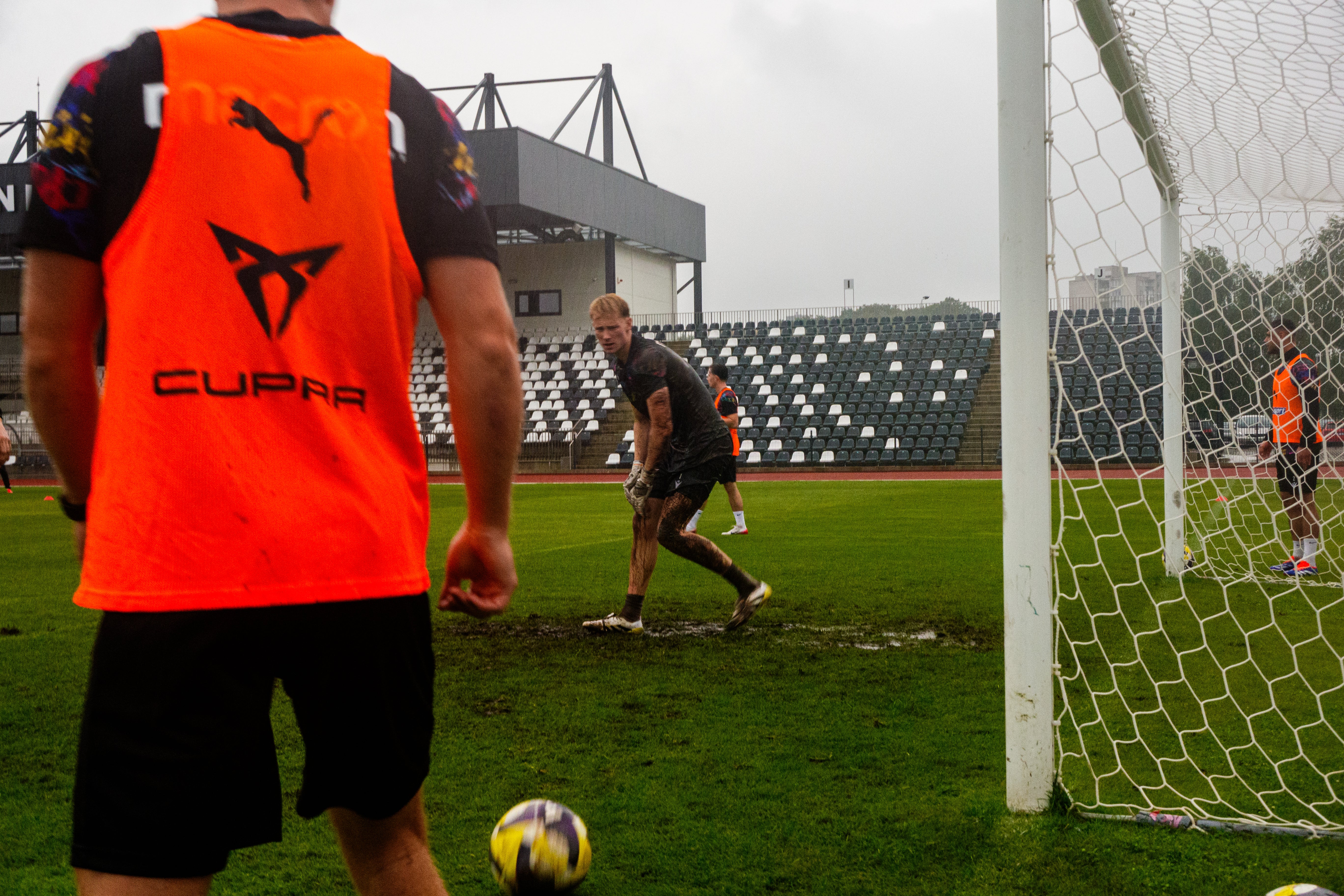 Penybont players with their newly purchased boots at Wednesday's training session
