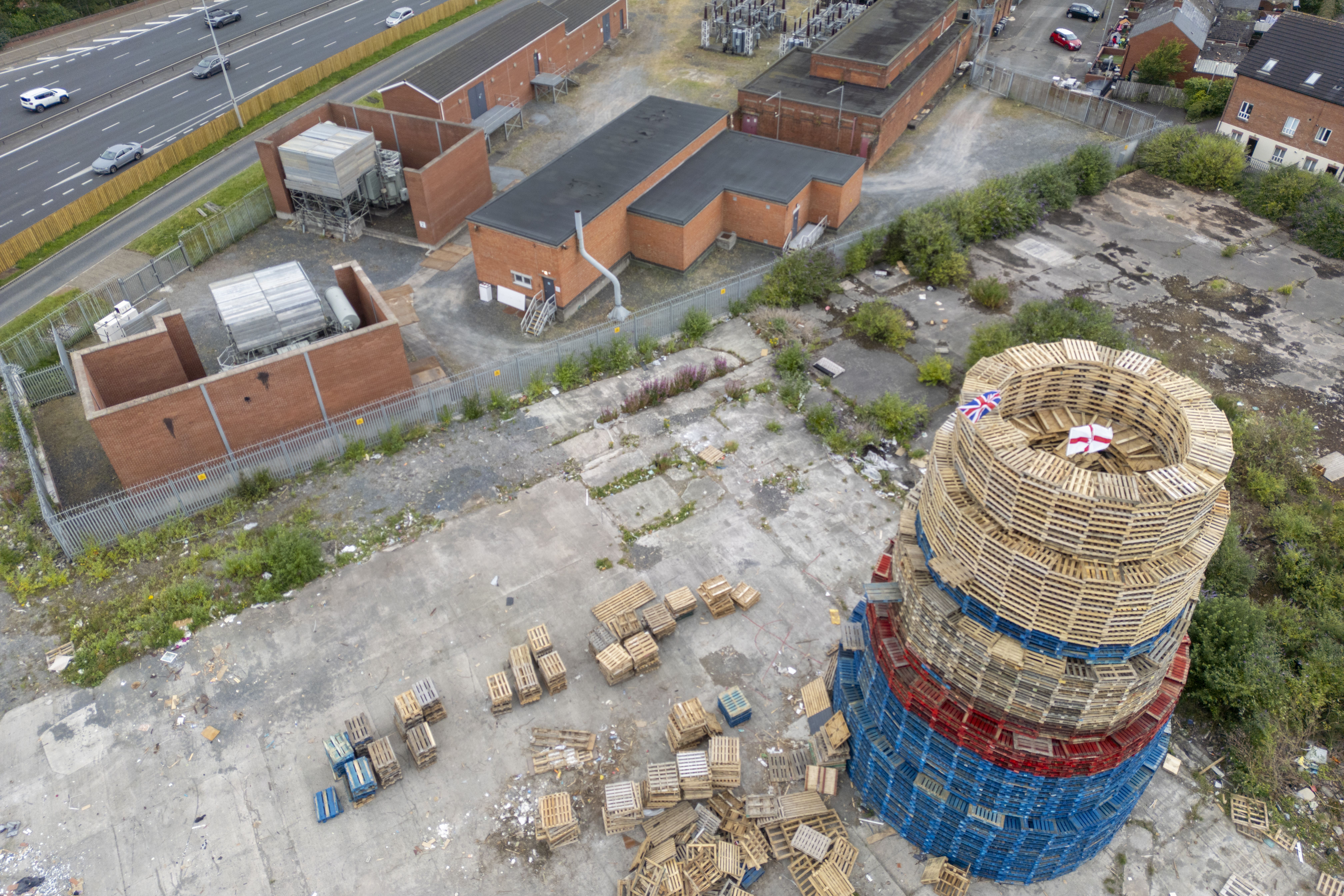 A bonfire on Broadway Industrial Estate off Donegal Road (PA)