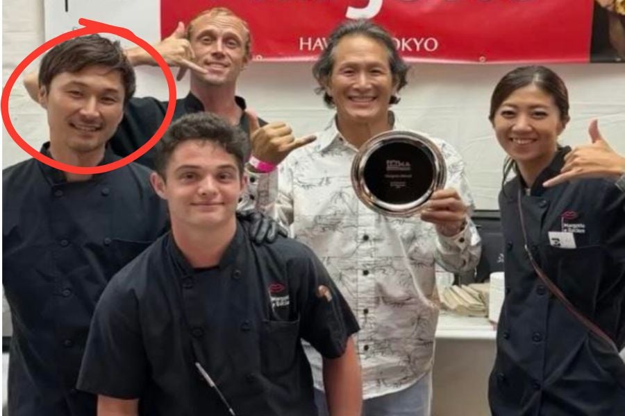 Executive chef Yohei Yagishita, circled, repeatedly punched the victim in the face on Christmas Day 2023, giving him whiplash and a torn rotator cuff.