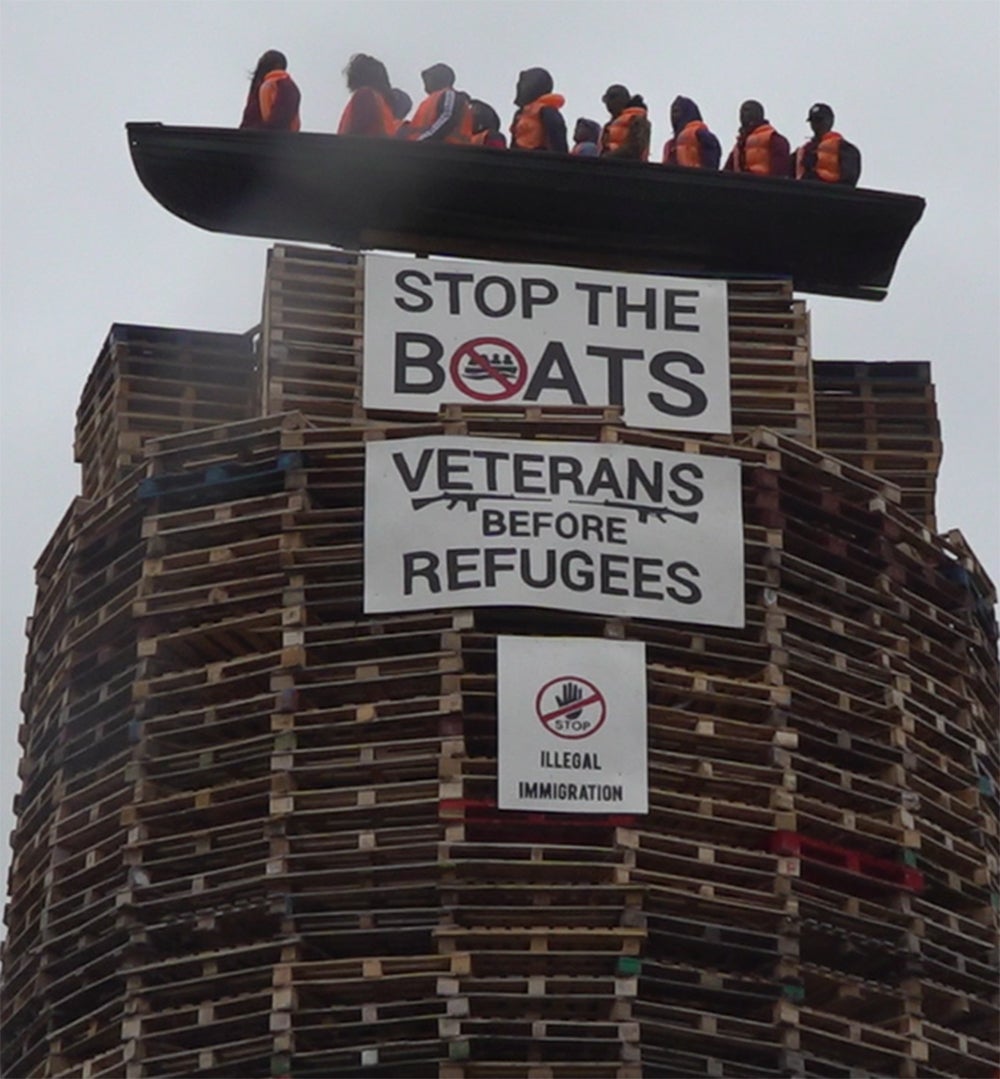 A display on a bonfire in Moygashel, Co Tyrone. (Jonathan McCambridge/PA)