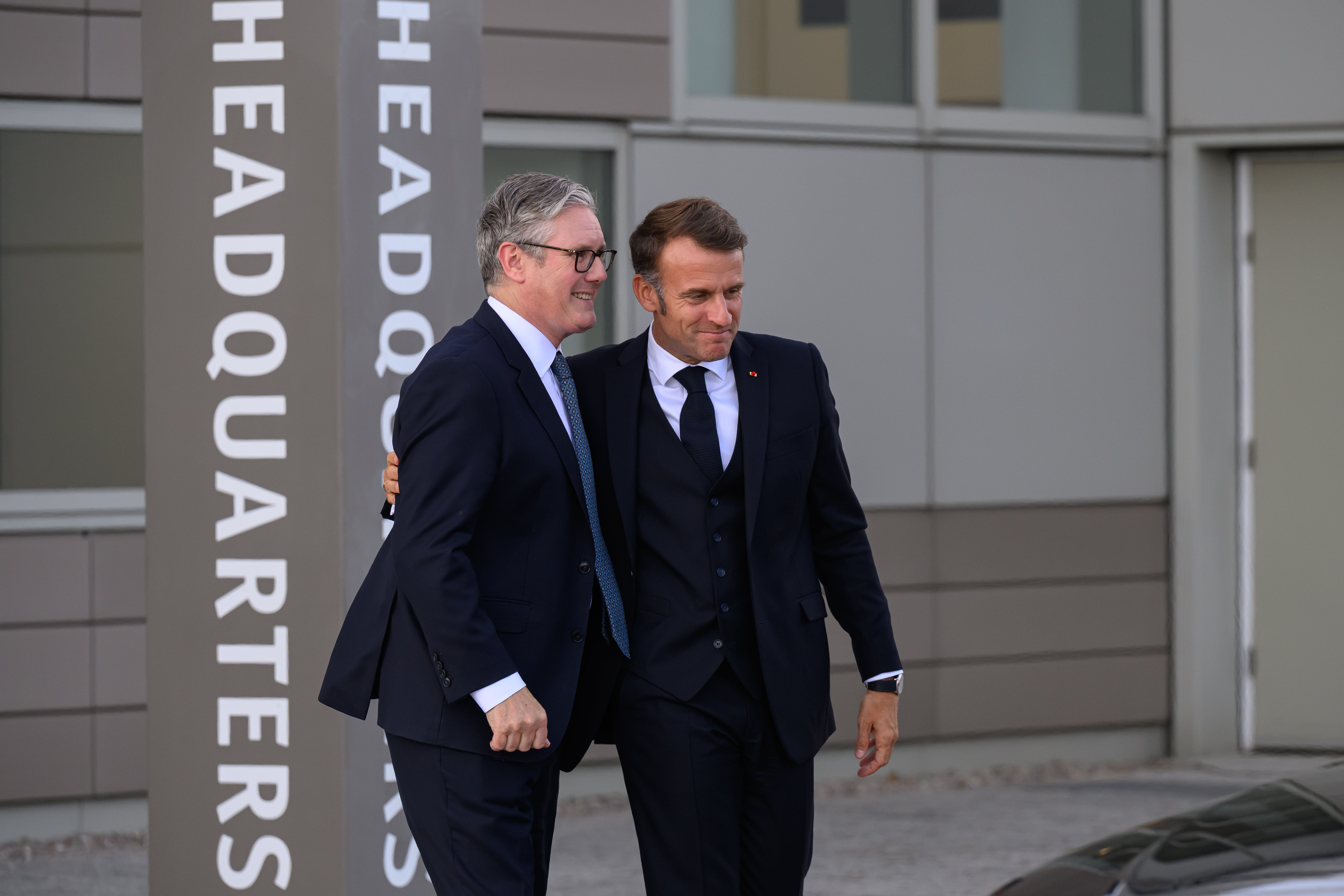 Prime minister Keir Starmer pictured with French president Emmanuel Macron during a visit to the UK’s main military HQ at Northwood on Wednesday