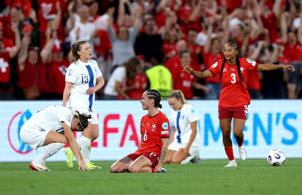 Geraldine Reuteler celebrates after Switzerland advance