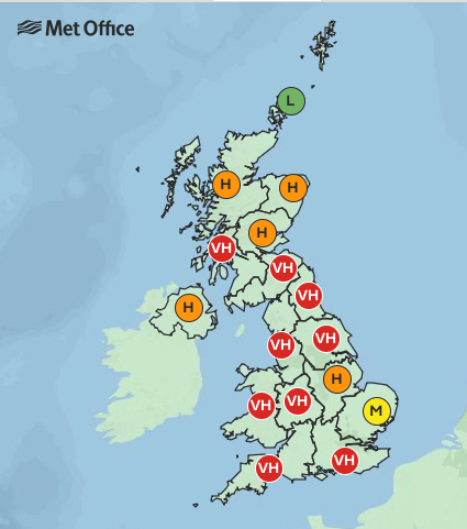Met Office pollen forecast Saturday 12 July